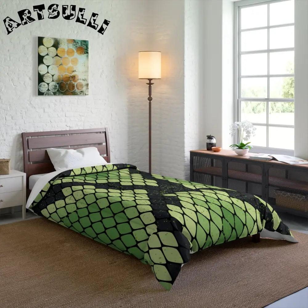 JAKKOUTTHEBXX Snake Skin Green and Black Comforter JAKKOUTTHEBXX