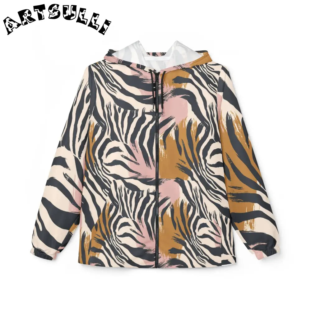 JAKKOUTTHEBXX Pink Brown Zebra Print Windbreaker Jacket 2025