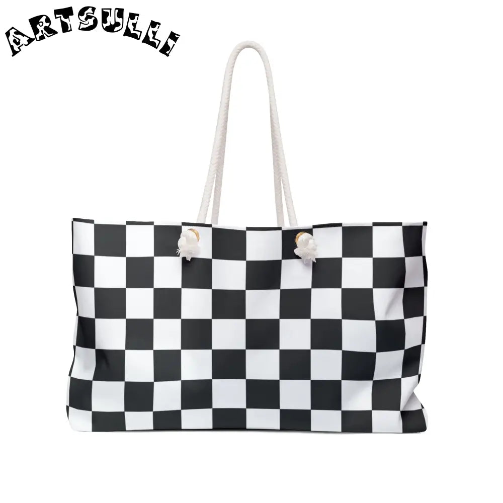 JAKKOUTTHEBXX Checkerboard White and Black Weekender Bag