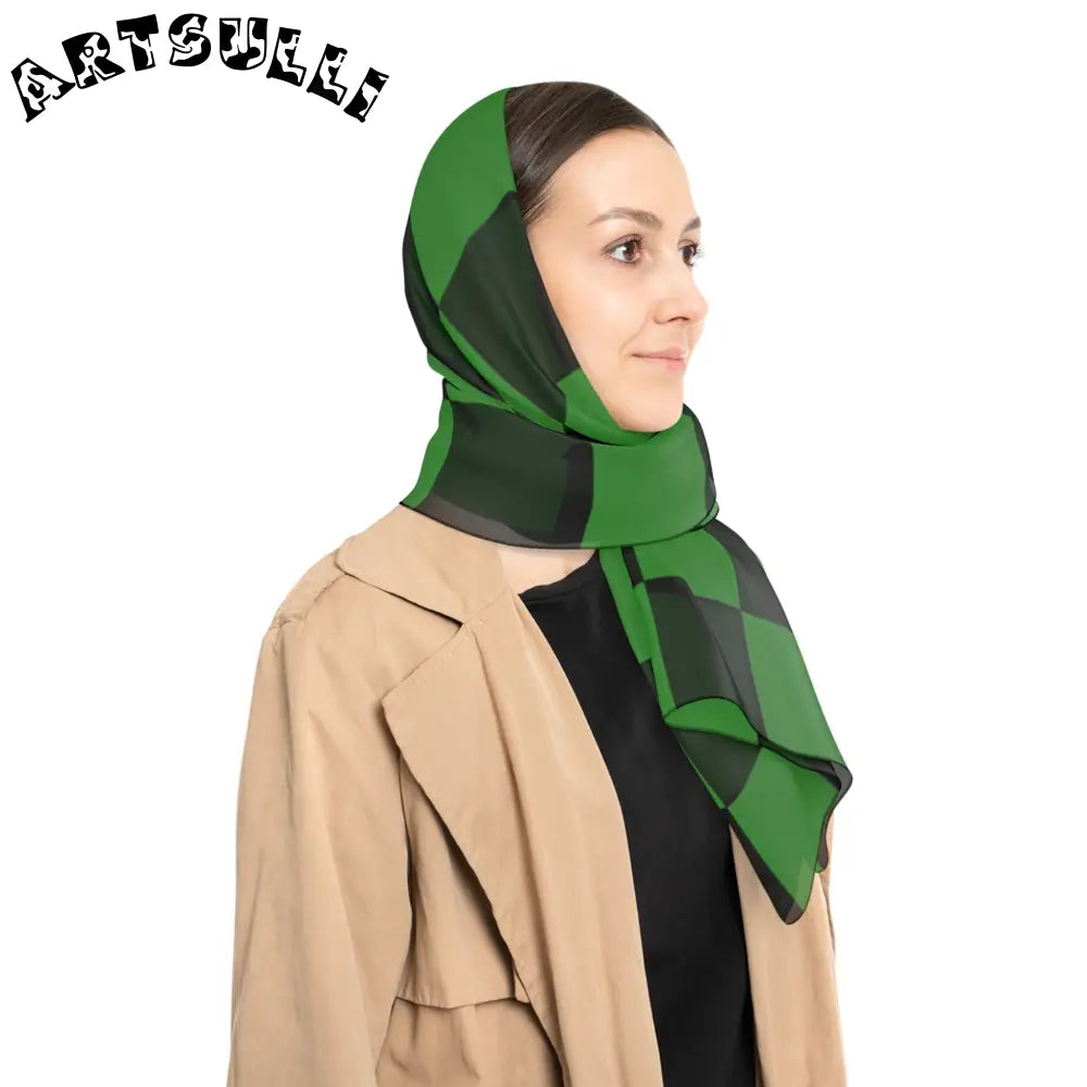 JAKKOUTTHEBXX Checkerboard Green and Black Poly Scarf JAKKOUTTHEBXX