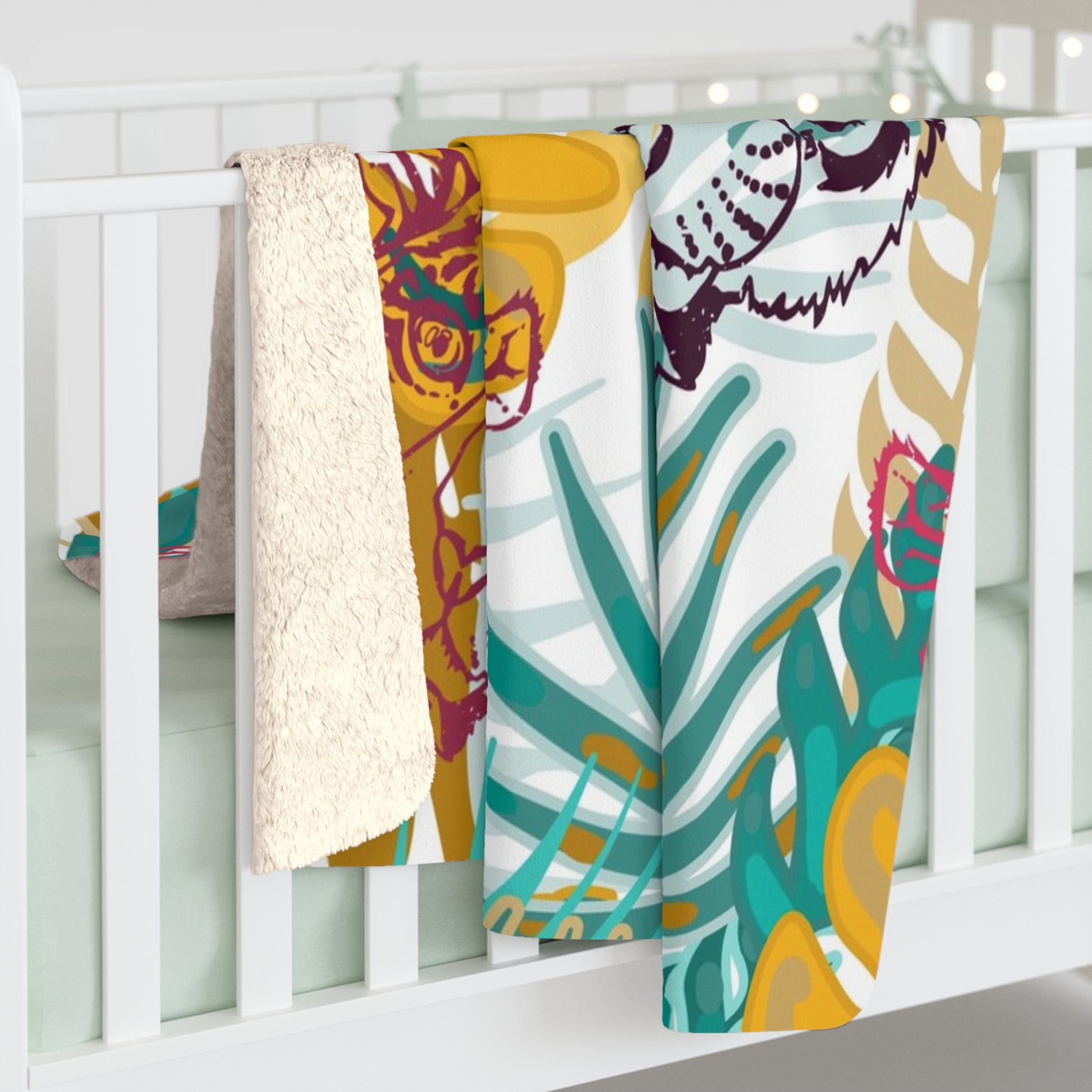 Tropical Jungle Tigers Brown and Green Sherpa Fleece Blanket, Artsulli - Art is Long, Life is Short, Home Decor, , , , , , , 