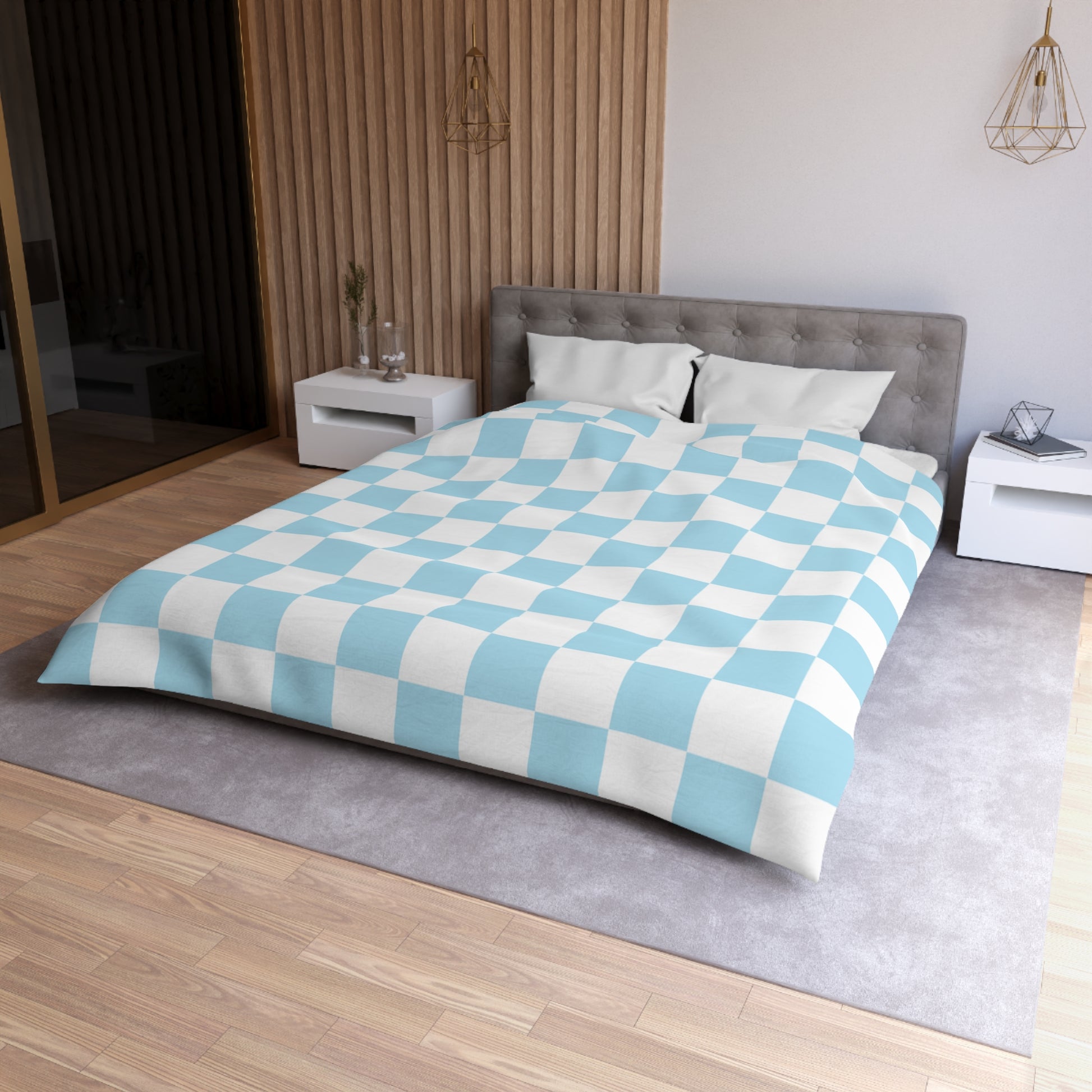 Checkerboard Sky Blue Microfiber Duvet Cover, Artsulli - Art is Long, Life is Short, Home Decor, , , , , , , 