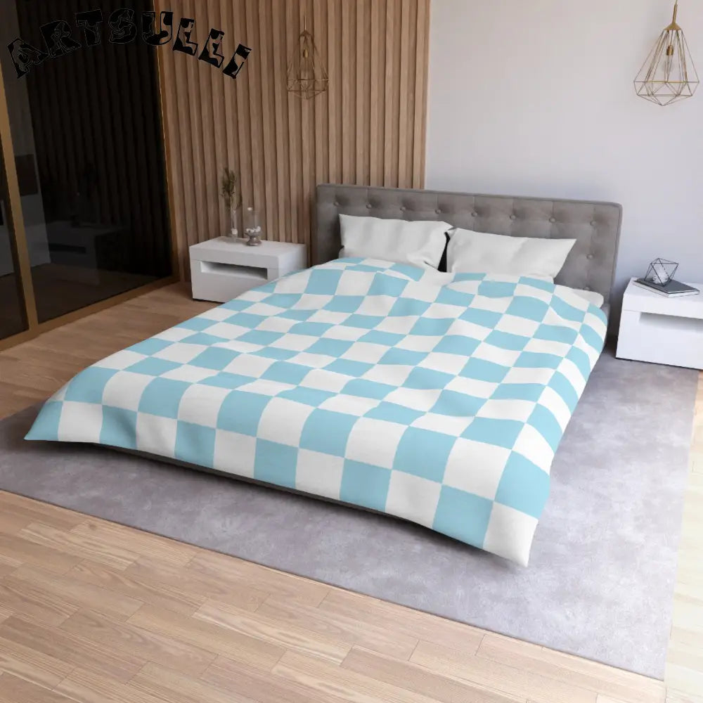JAKKOUTTHEBXX Checkerboard Sky Blue Microfiber Duvet Cover