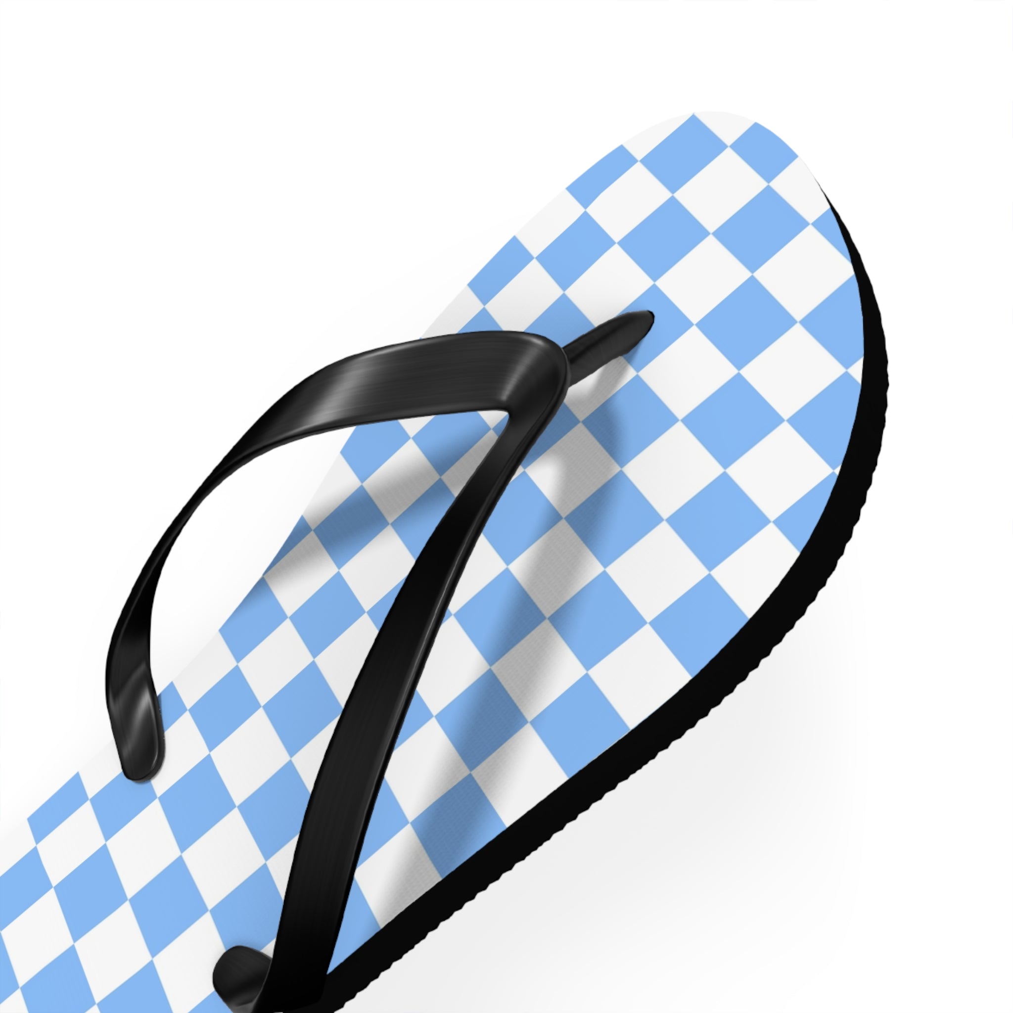 Checkerboard White and Light Blue Flip Flops, Artsulli - Art is Long, Life is Short, Shoes, , , , , , , 