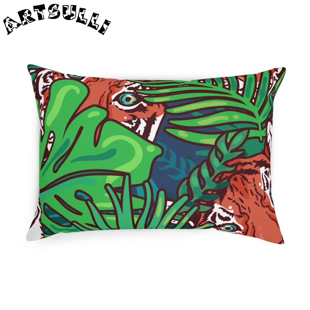 JAKKOUTTHEBXX Tropical Jungle Tigers Blue and Green Cushion