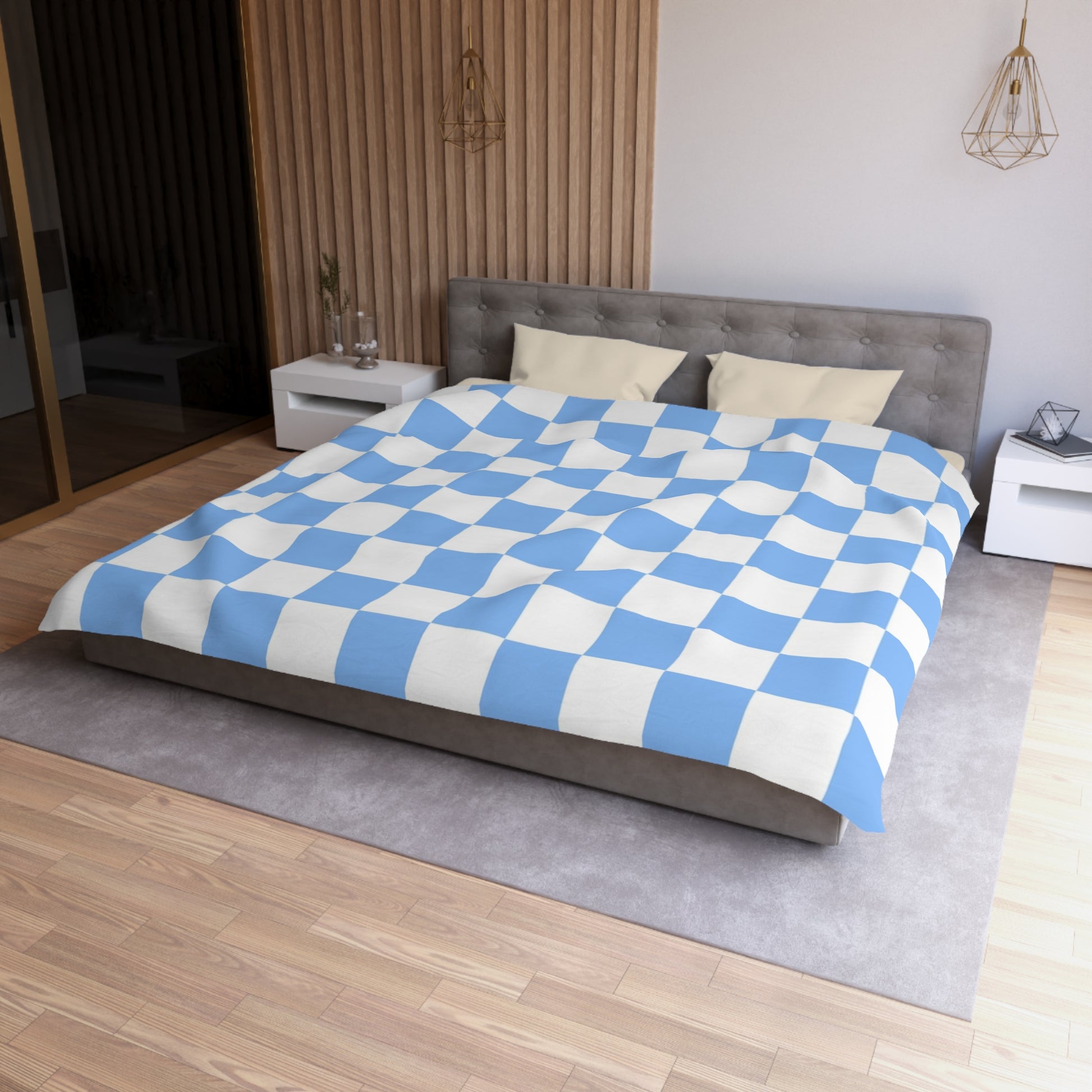 Checkerboard White and Light Blue Microfiber Duvet Cover, Artsulli - Art is Long, Life is Short, Home Decor, , , , , , , 
