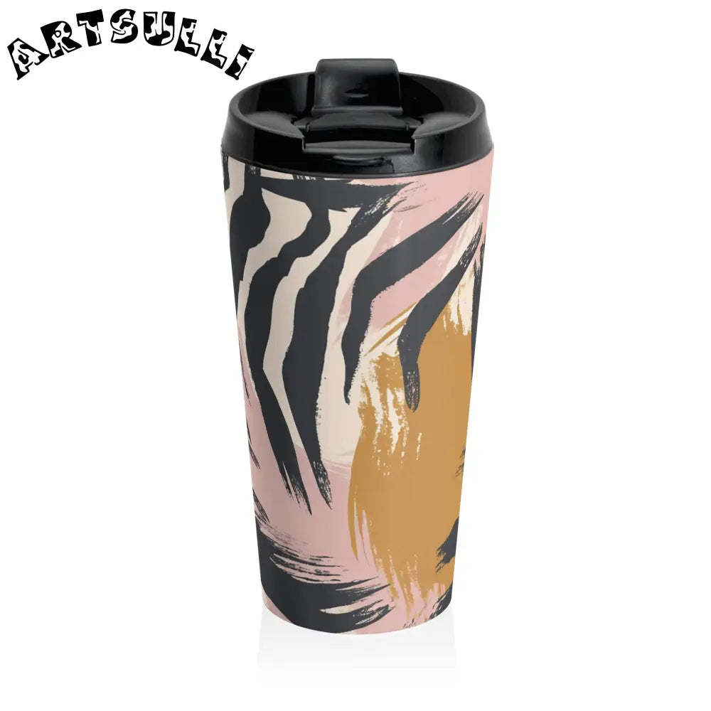 JAKKOUTTHEBXX Stainless steel zebra print travel mug with black lid