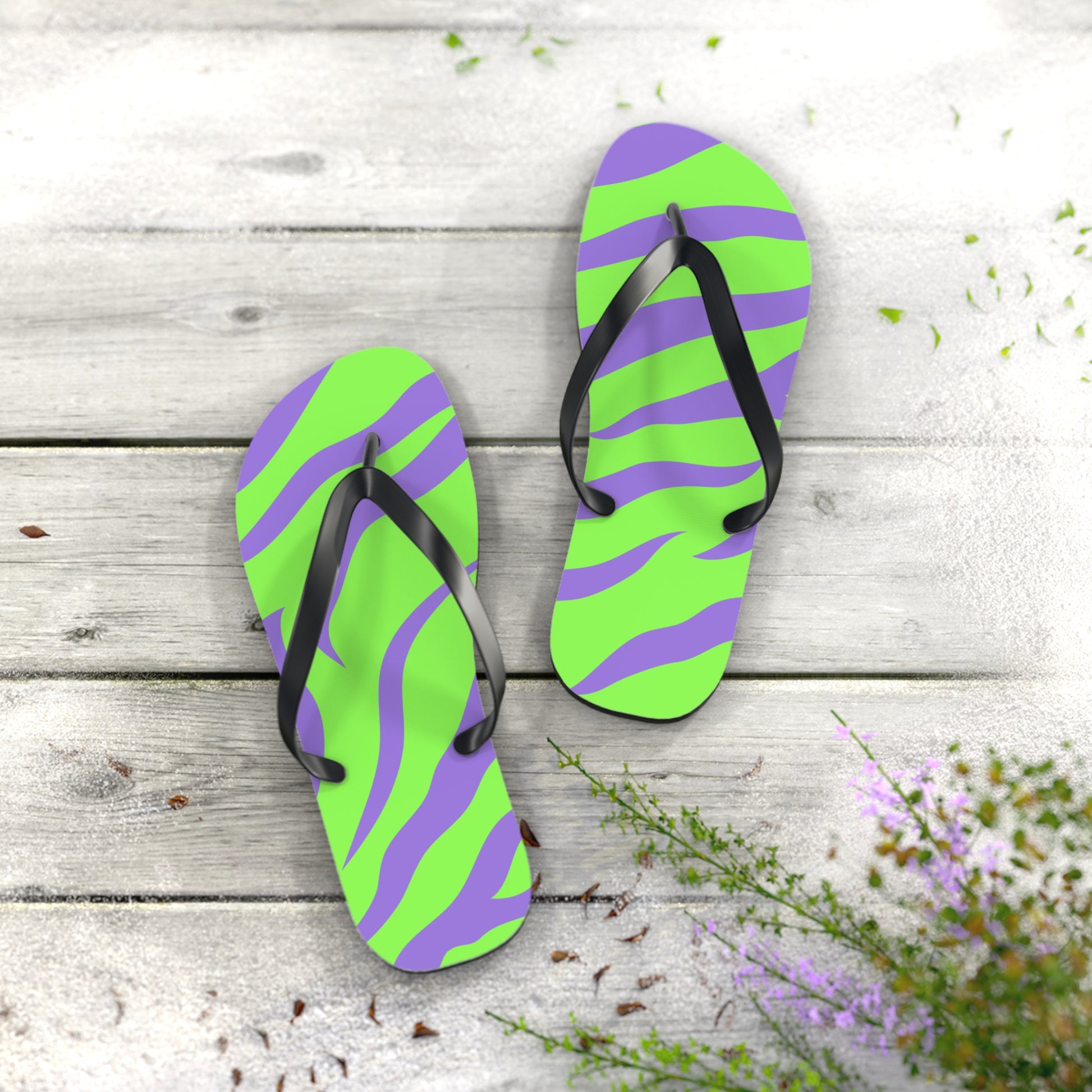 Tyrannosaurus Print Green and Purple Flip Flops, Artsulli - Art is Long, Life is Short, Shoes, , , , , , , 