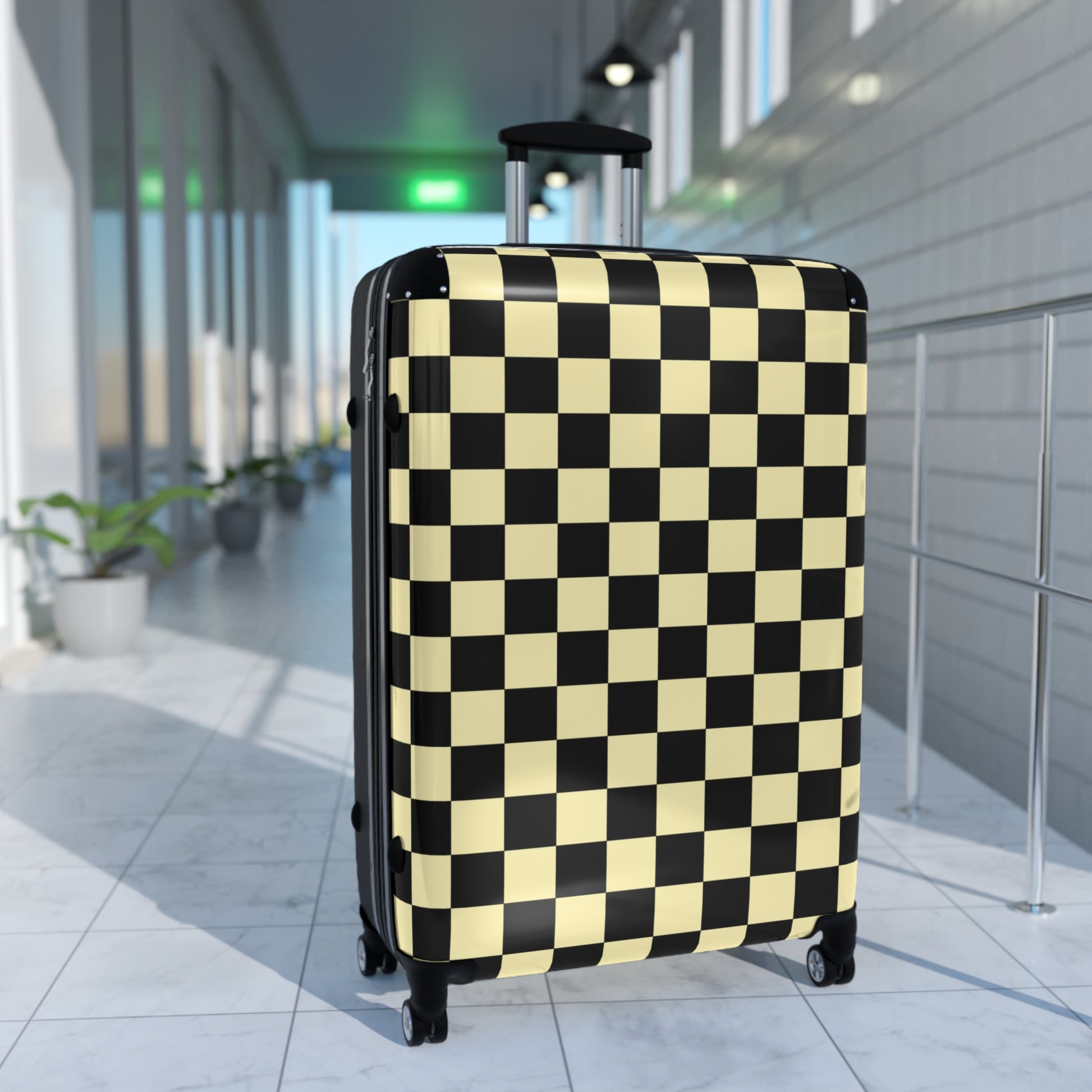 Checkerboard Black and Yellow Suitcase, Artsulli - Art is Long, Life is Short, Bags, , , , , , , 