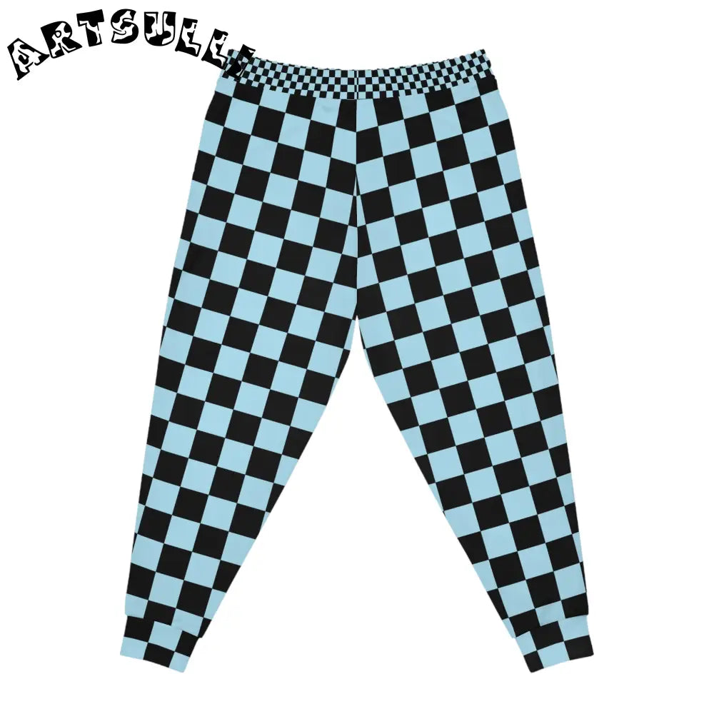 JAKKOUTTHEBXX Checkerboard Black and Blue Athletic Joggers (AOP)
