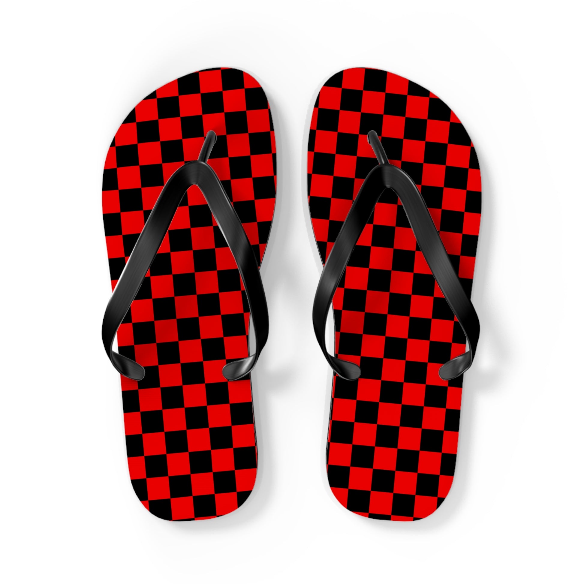 Checkerboard Red and Black Flip Flops, Artsulli - Art is Long, Life is Short, Shoes, Size, L, Color, Black sole, , , 14131027007495650401