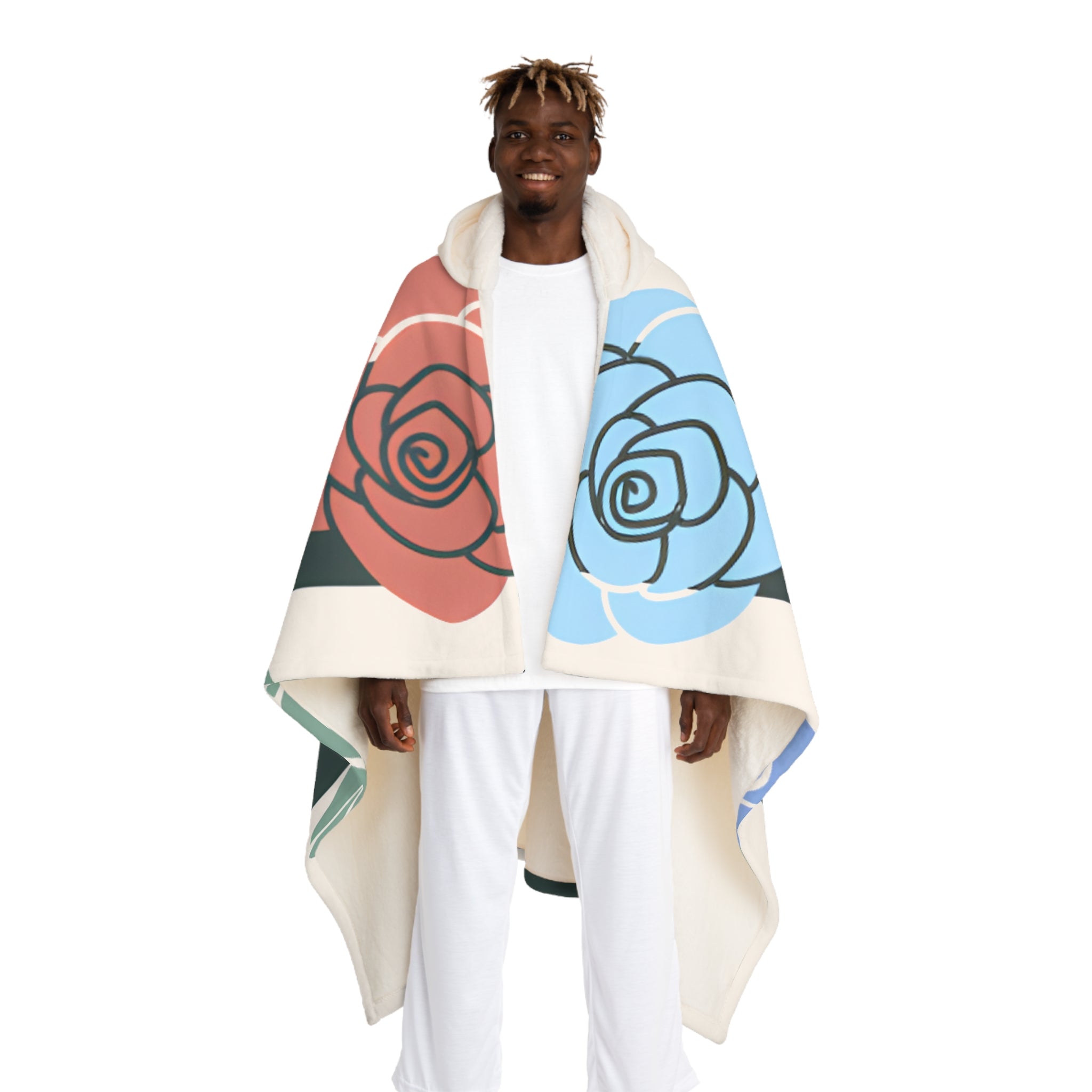 Stripes x Roses Black and White Hooded Sherpa Fleece Blanket, Artsulli - Art is Long, Life is Short, All Over Prints, Size, One size, Color, Cream, , , 11677522791085