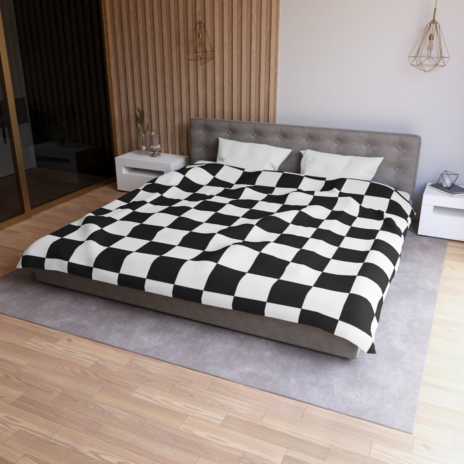 Checkerboard White and Black Microfiber Duvet Cover, Artsulli - Art is Long, Life is Short, Home Decor, , , , , , , 