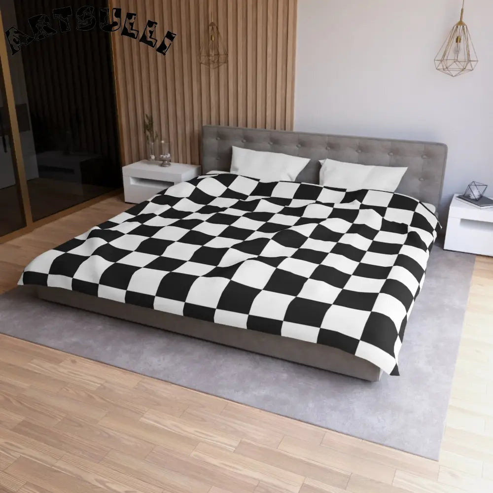 JAKKOUTTHEBXX Checkerboard White and Black Microfiber Duvet Cover