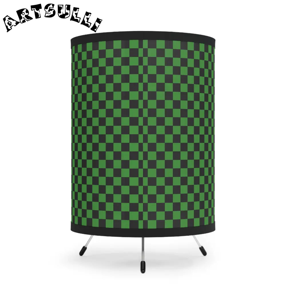JAKKOUTTHEBXX Checkerboard Green and Black Tripod Lamp with High-Res