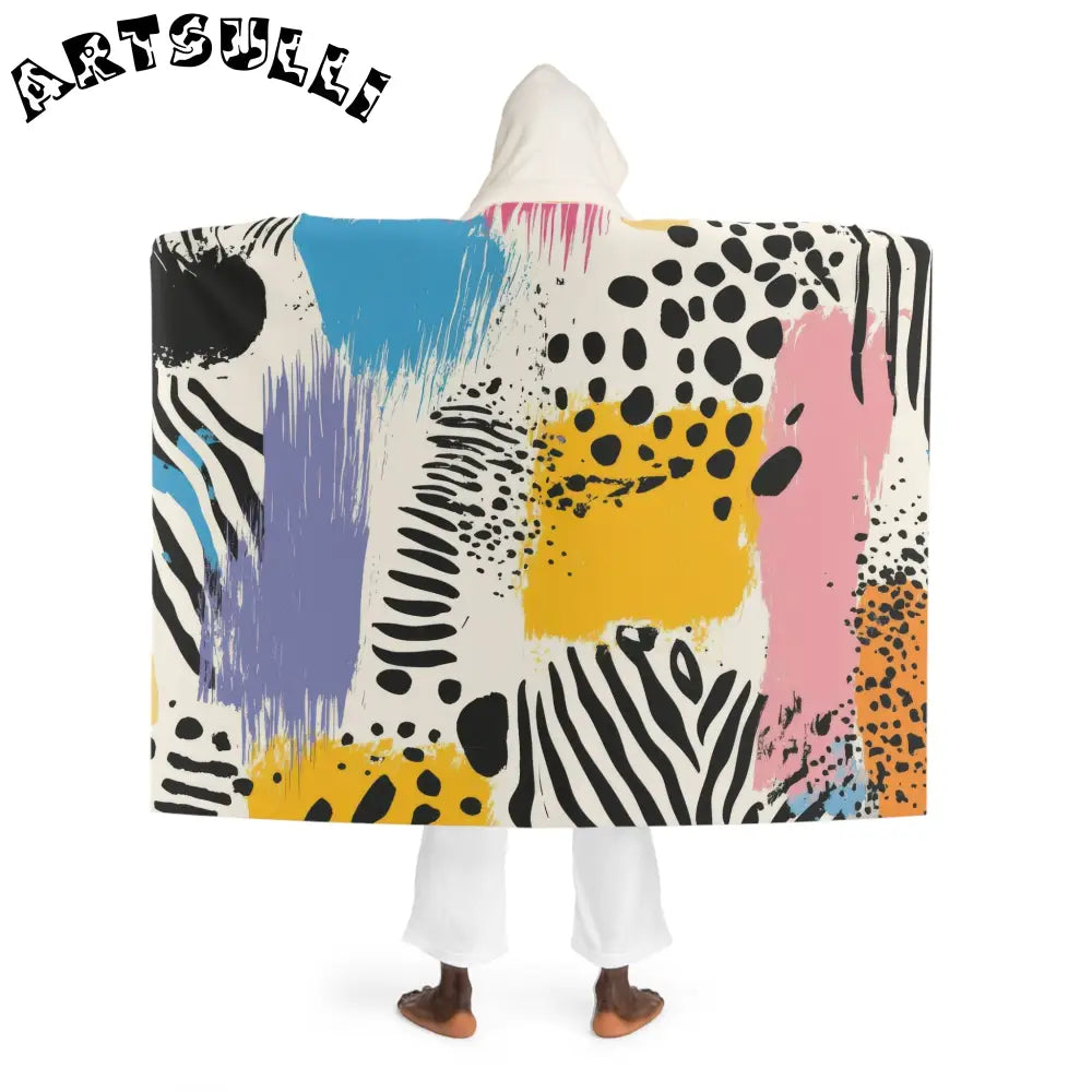 JAKKOUTTHEBXX Rae Zebra Rhapsody II Hooded Sherpa Fleece Blanket