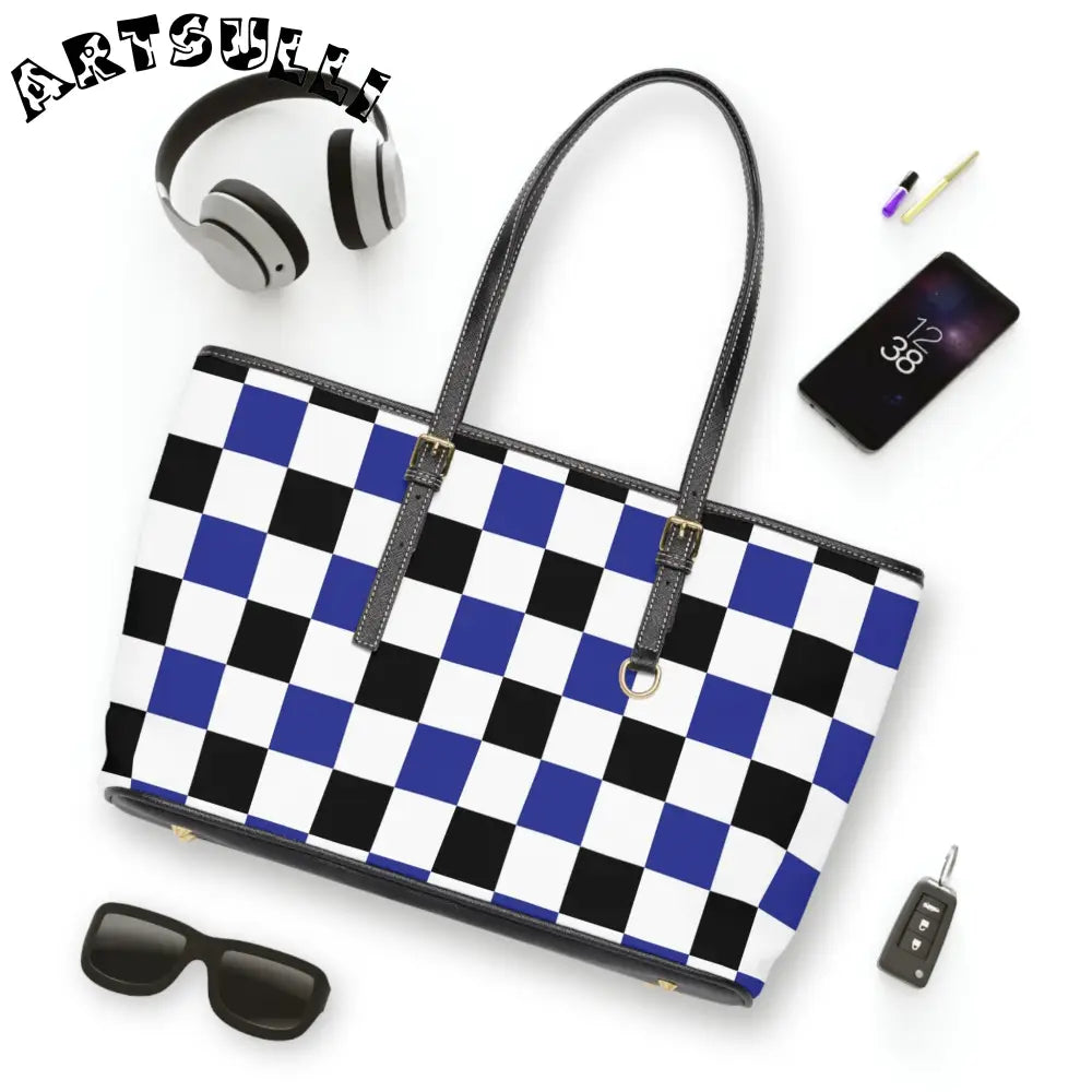 JAKKOUTTHEBXX Checkerboard Blue White and Black PU Leather Shoulder