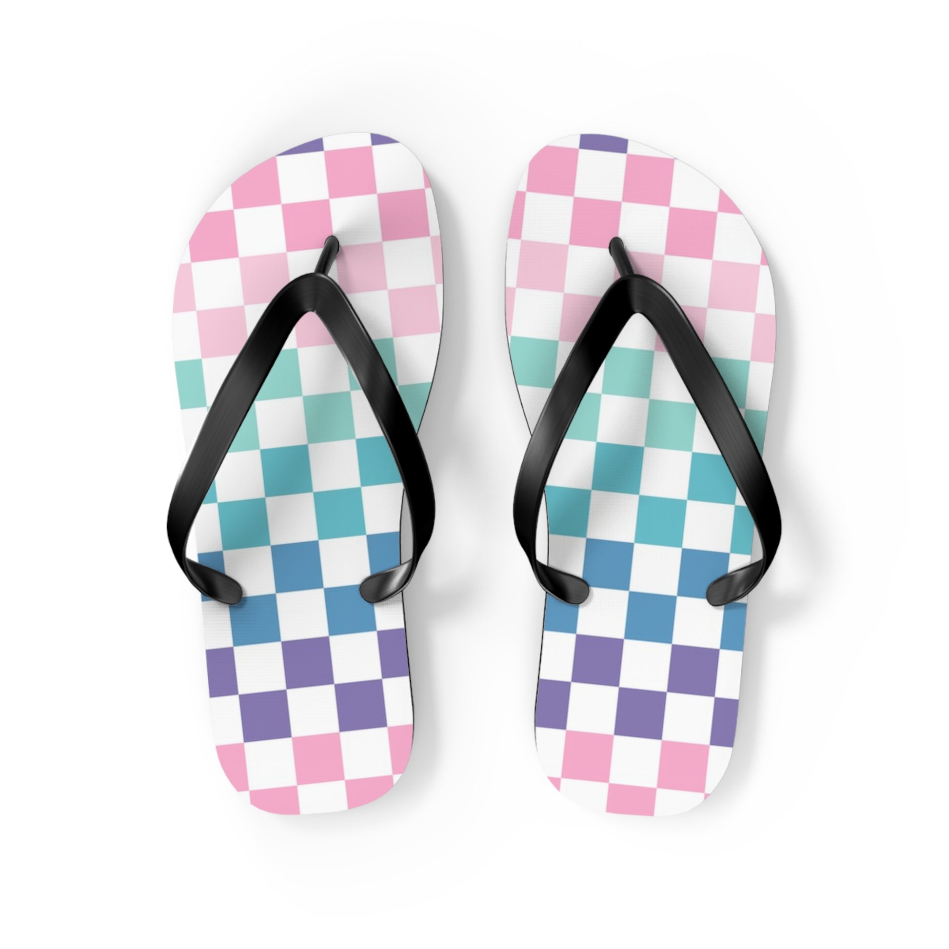 Vaporwave Rainbow  Checkerboard Multi-Color Flip Flops, Artsulli - Art is Long, Life is Short, Shoes, Size, M, Color, Black sole, , , 30425117700442062234