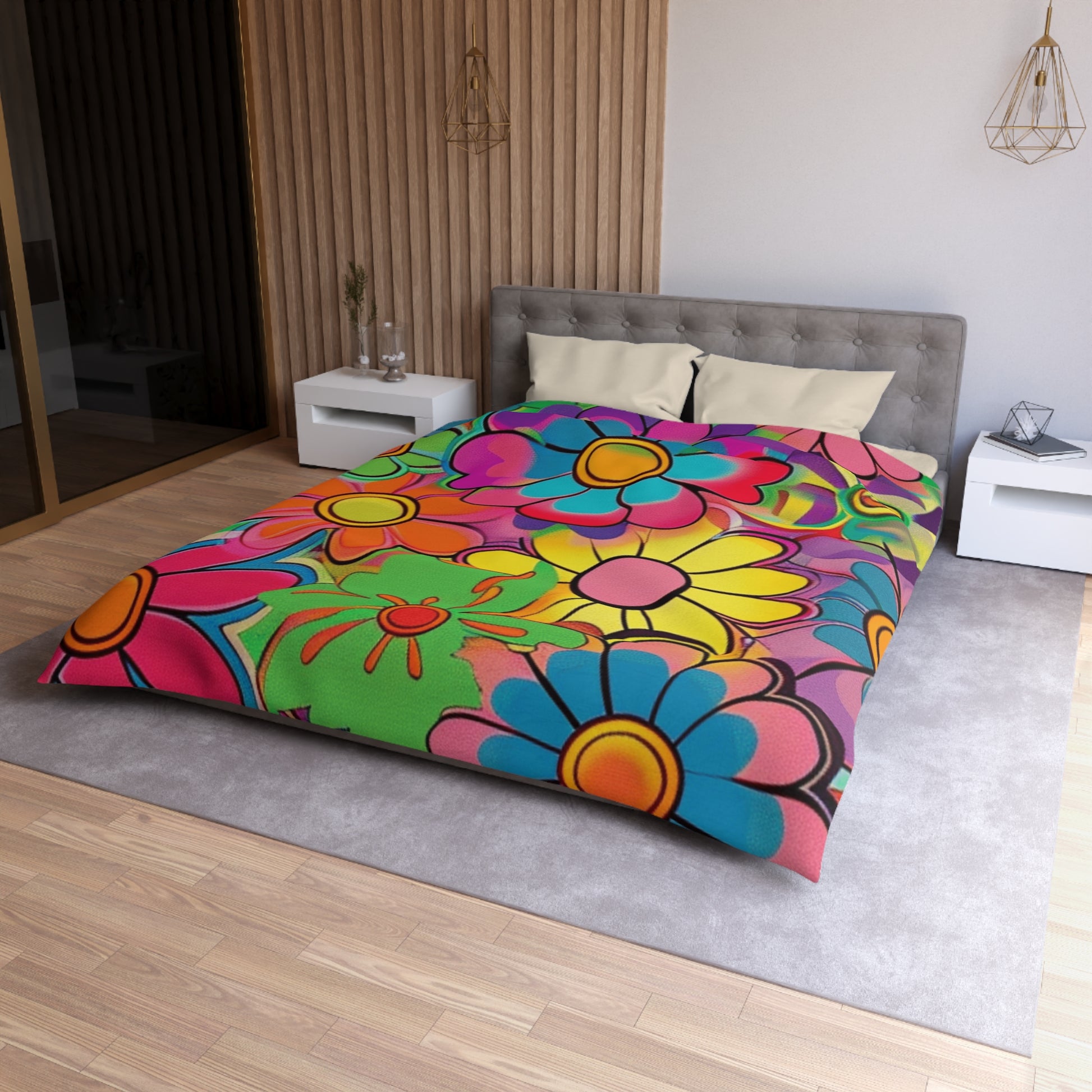 Chromatic Daisy Dream Microfiber Duvet Cover, Artsulli - Art is Long, Life is Short, Home Decor, , , , , , , 