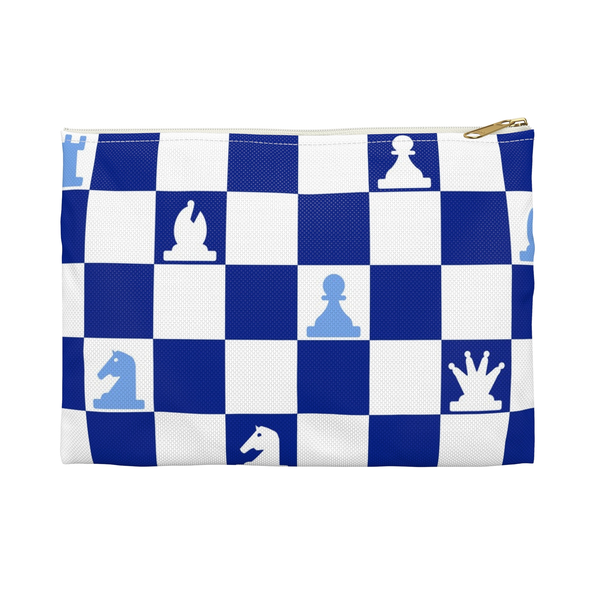 Chessboard Navy Blue Accessory Pouch, Artsulli - Art is Long, Life is Short, Bags, Size, Small, Color, White zipper, , , 22503910509349973850