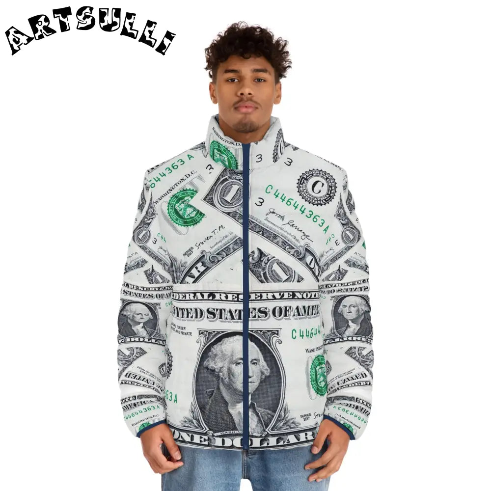 JAKKOUTTHEBXX Dollar Bill Print Puffer Jacket 2025