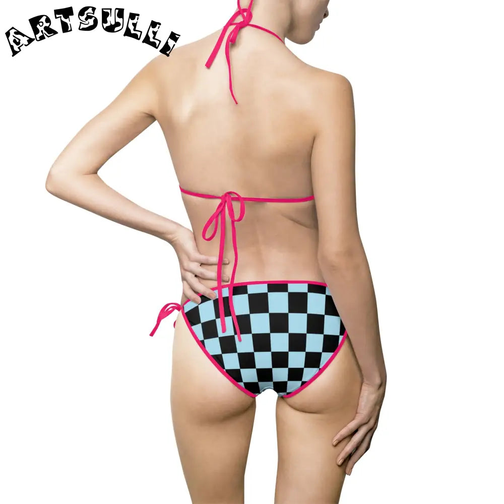 JAKKOUTTHEBXX Checkerboard Black and Blue Women’s Bikini Swimsuit