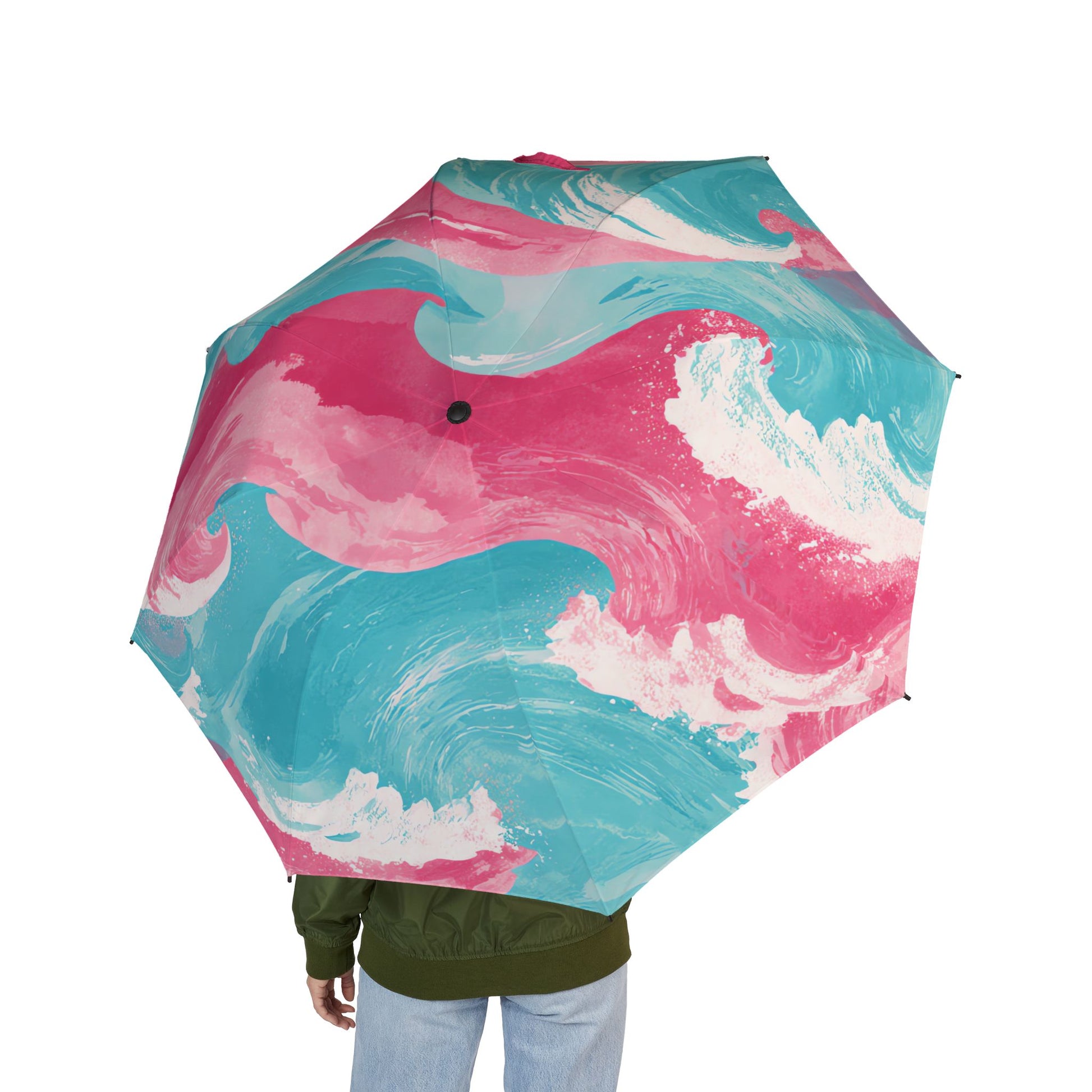 The Great Pastelwave Pink and Blue Semi-Automatic Foldable Umbrella, Artsulli - Art is Long, Life is Short, Accessories, , , , , , , 