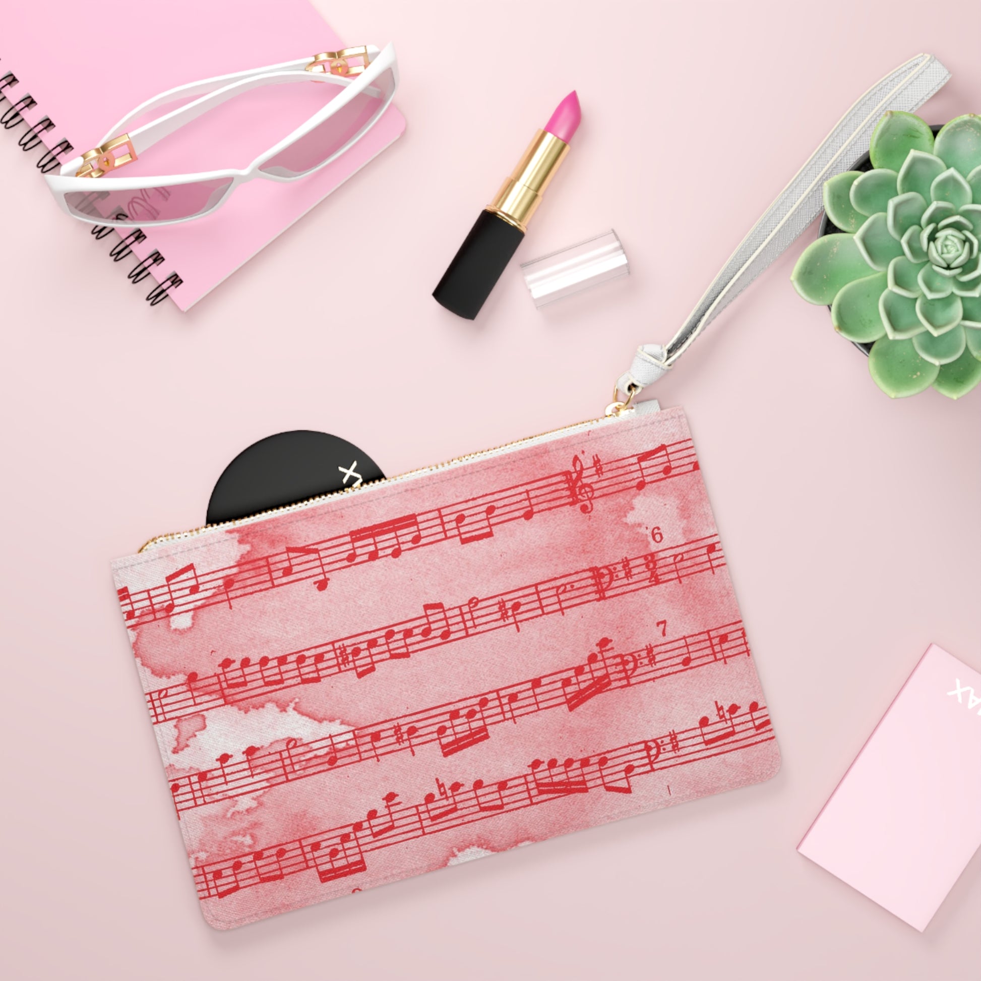 Drip Spill Type Beat Sheet Music Red Clutch Bag, Artsulli - Art is Long, Life is Short, Bags, , , , , , , 