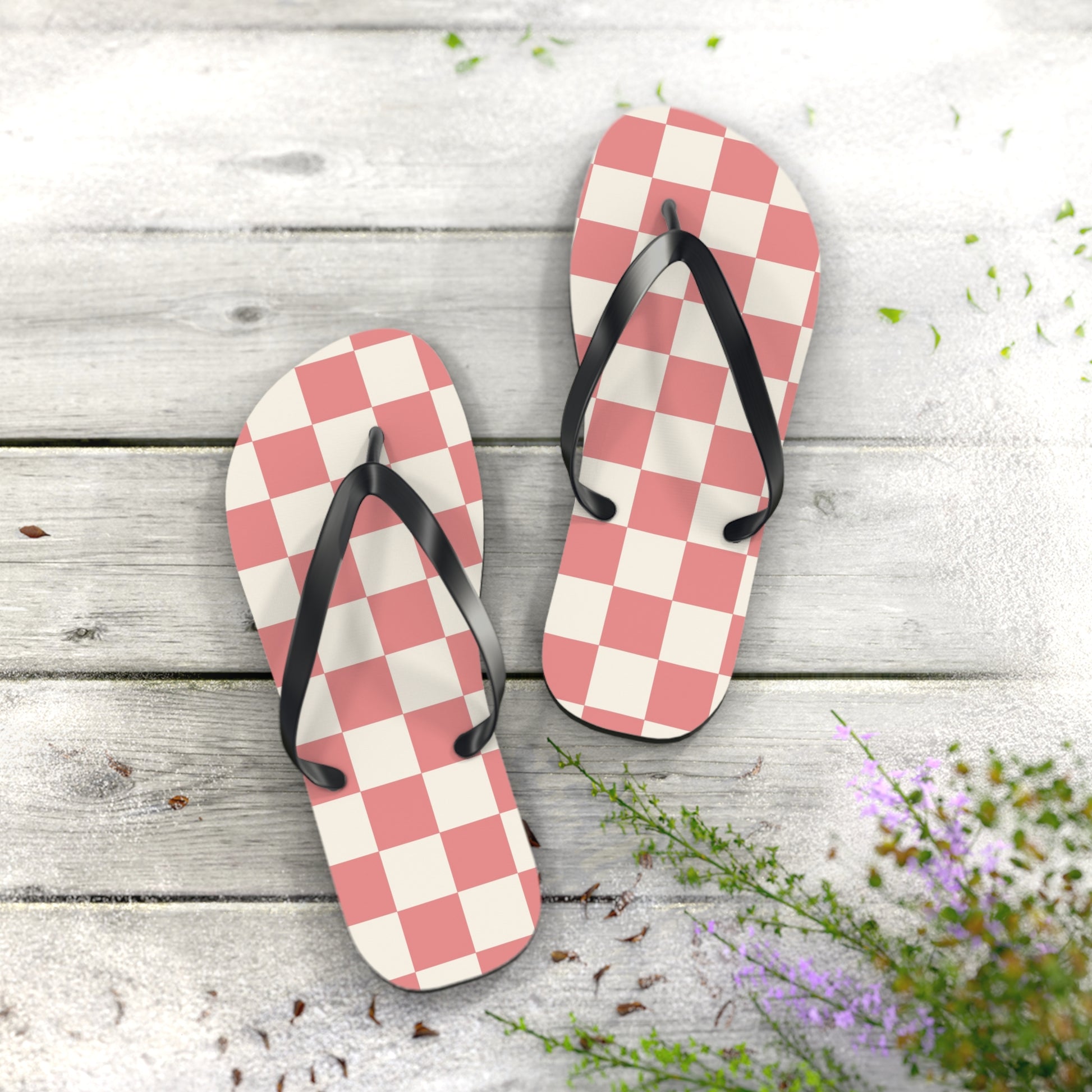 Retro Checkered Grassland Sprites Flip Flops, Artsulli - Art is Long, Life is Short, Shoes, , , , , , , 