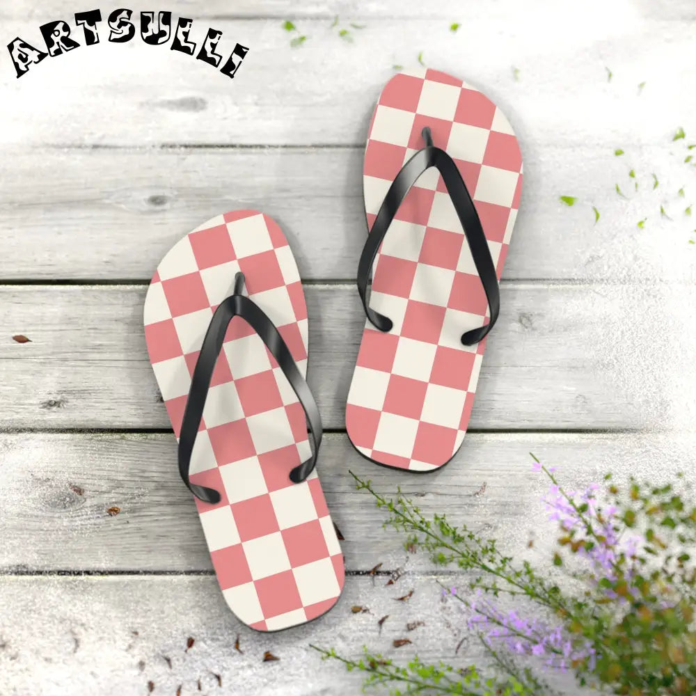 JAKKOUTTHEBXX Retro Checkered Grassland Sprites Flip Flops