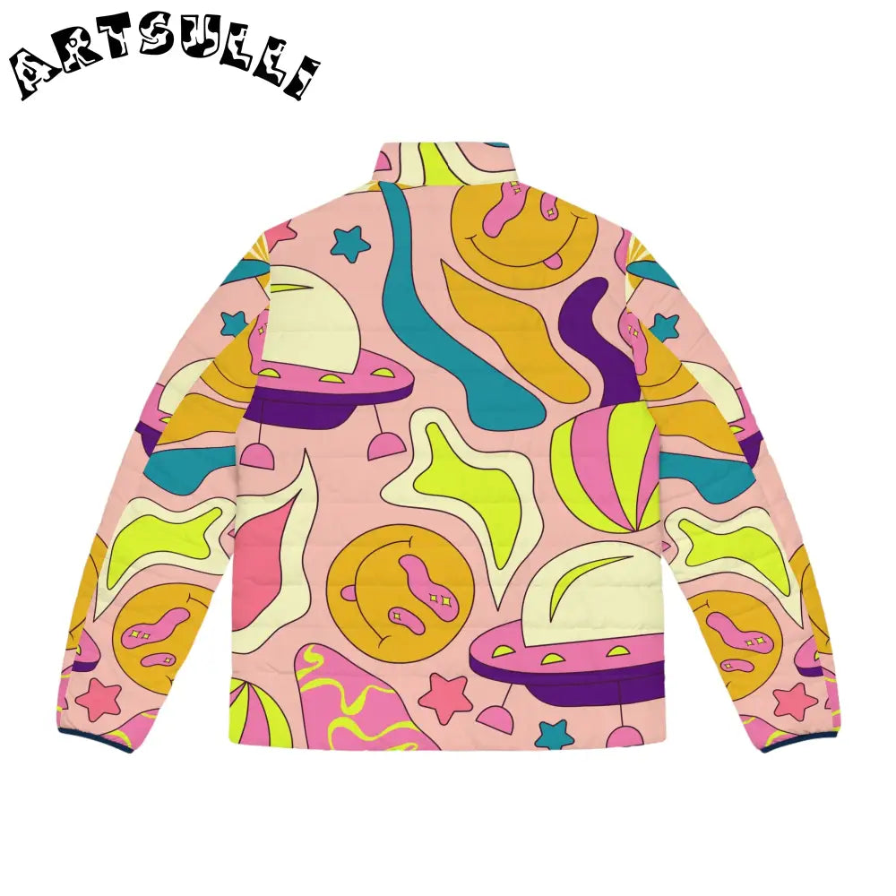 JAKKOUTTHEBXX Trippy Spaceships Pink Men’s Puffer Jacket (AOP)