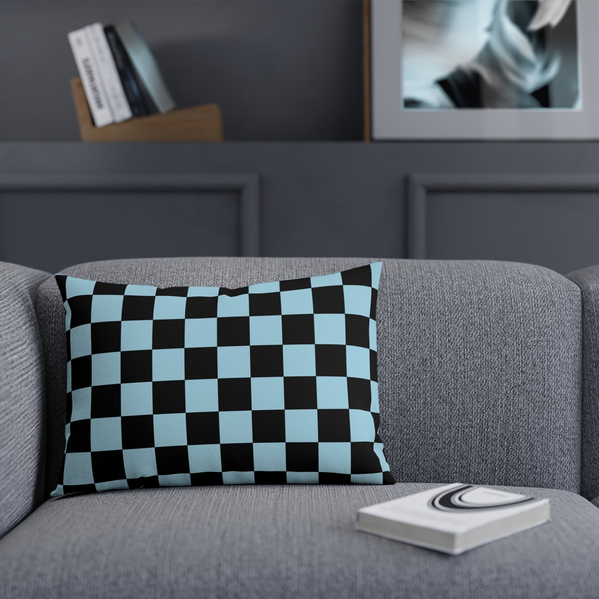 Checkerboard Black and Blue Cushion, Artsulli - Art is Long, Life is Short, Home Decor, , , , , , , 