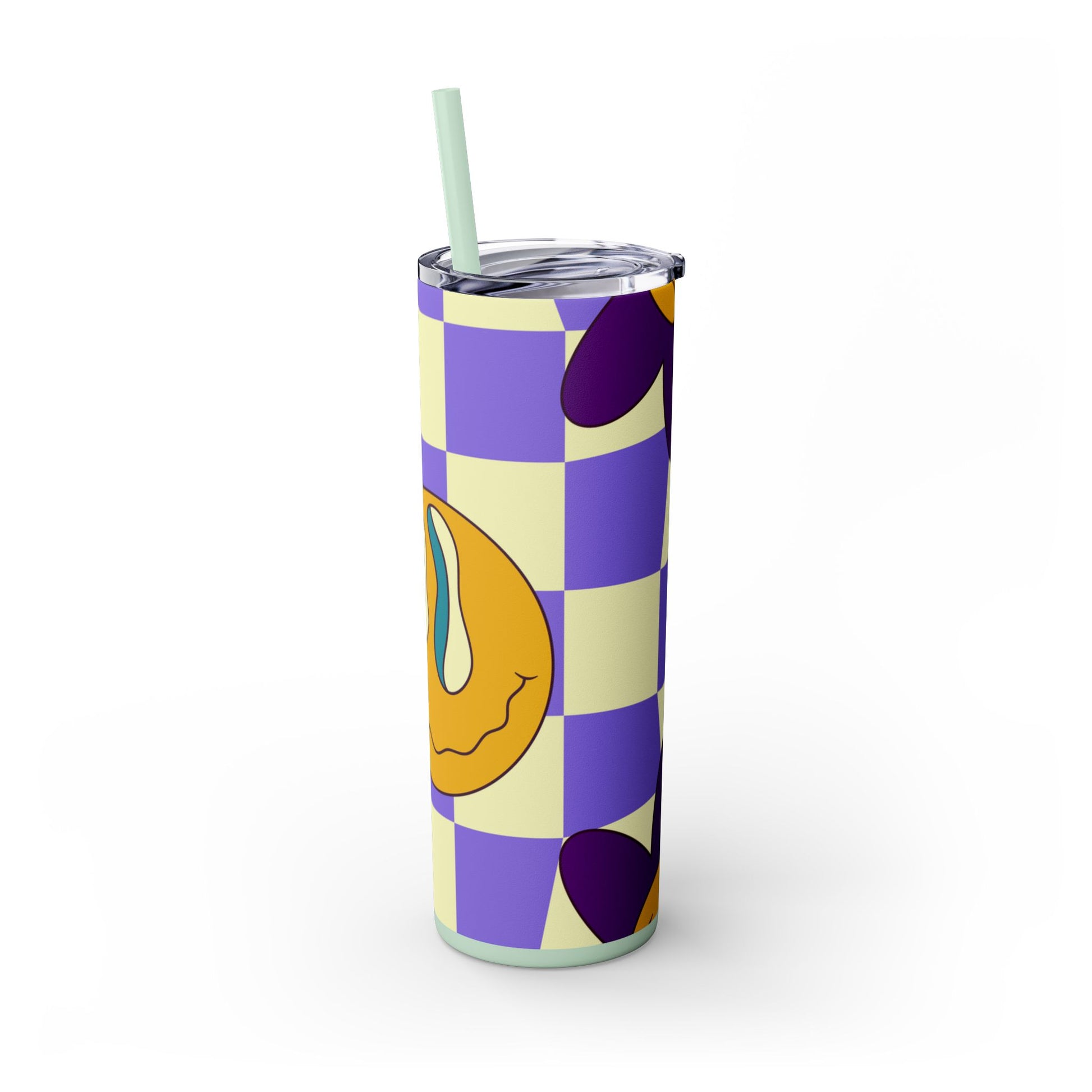 Trippy Flower Power Motifs Rave Garden Grins Skinny Tumbler with Straw, 20oz, Artsulli - Art is Long, Life is Short, Mug, , , , , , , 