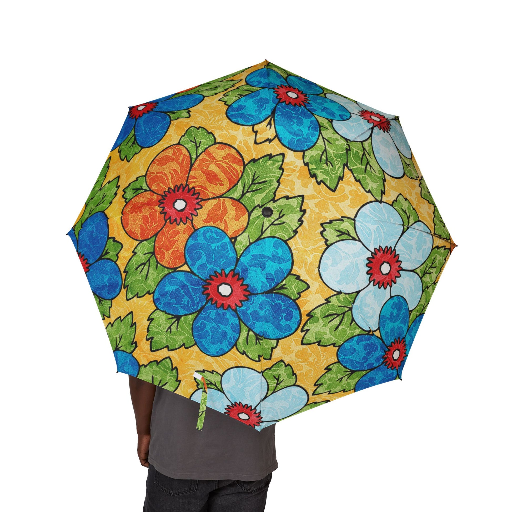 Groovy Yellow Floral Kl II Semi-Automatic Foldable Umbrella, Artsulli - Art is Long, Life is Short, Accessories, , , , , , , 