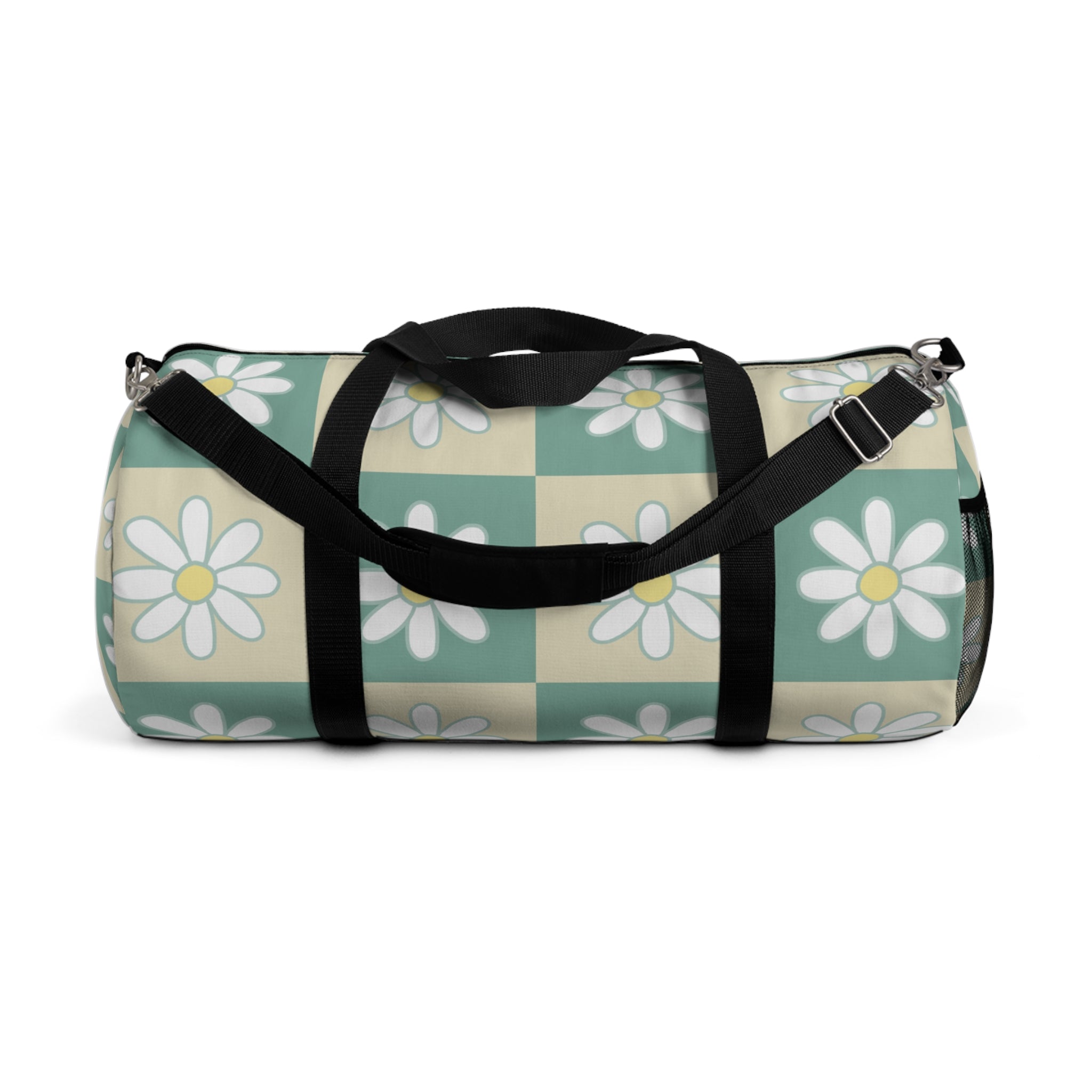 Retro Daisy Checkerboard Green and Tan Duffel Bag, Artsulli - Art is Long, Life is Short, Bags, Size, Large, , , , , 17962086691074547672