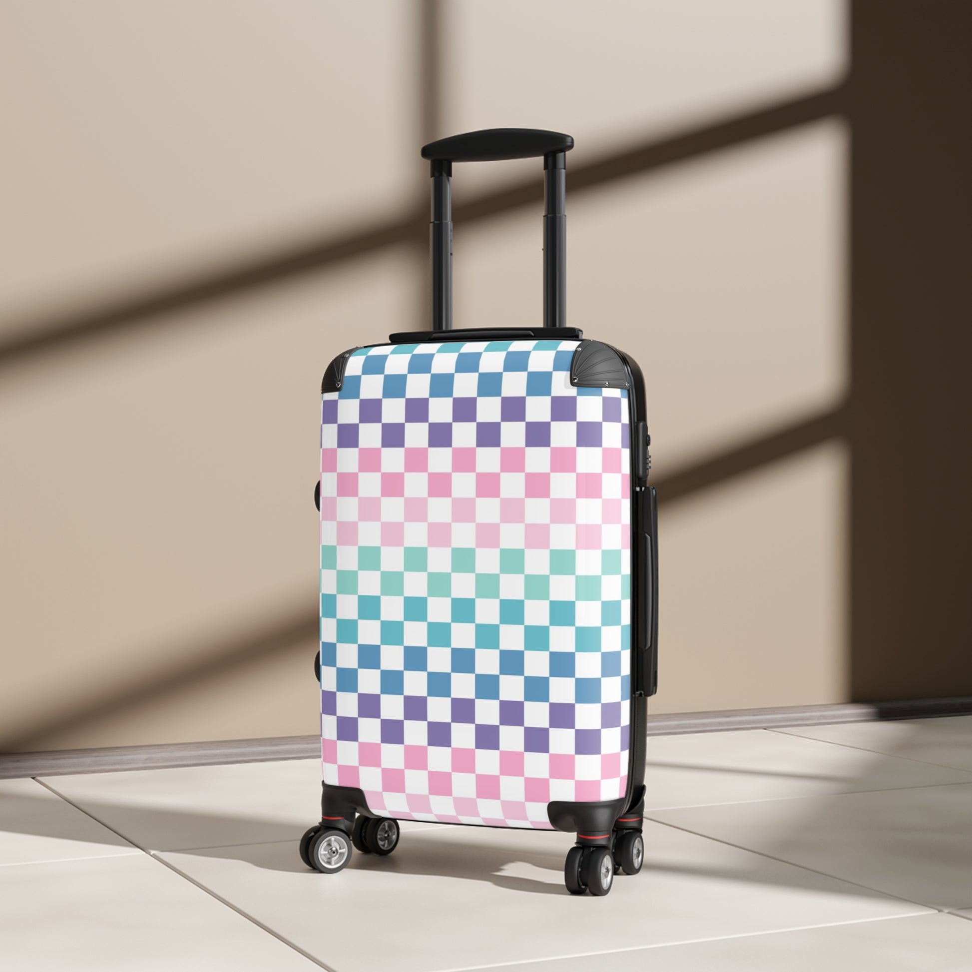 Vaporwave Rainbow  Checkerboard Multi-Color Suitcase, Artsulli - Art is Long, Life is Short, Bags, , , , , , , 