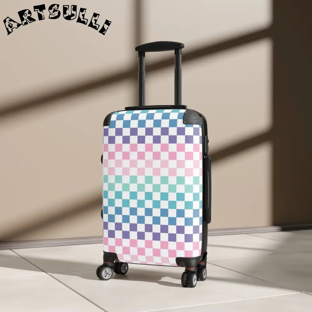 JAKKOUTTHEBXX Vaporwave Rainbow Checkerboard Multi-Color Suitcase
