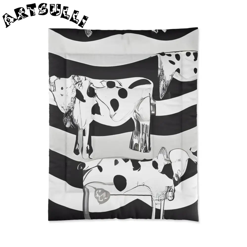 JAKKOUTTHEBXX Black and White Striped Cow Print Comforter
