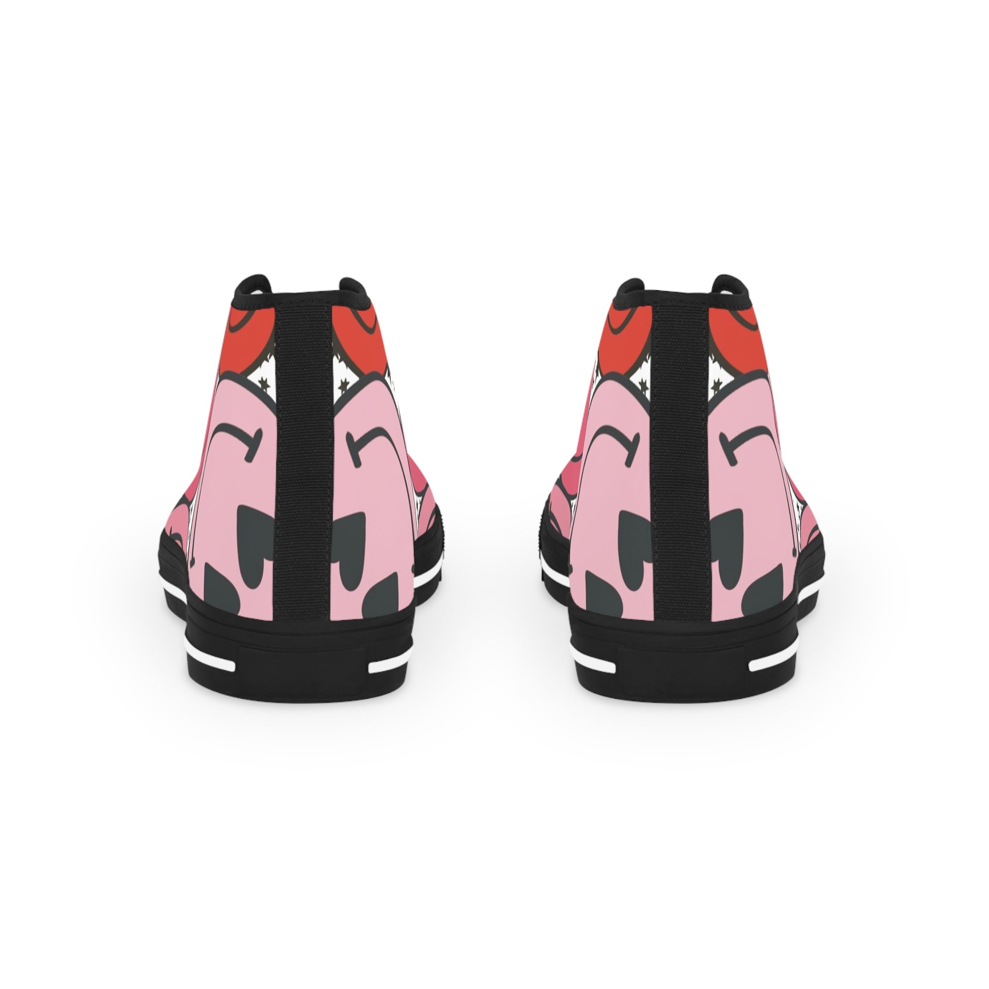 Big Smiley Face x Heart Eyes Pink and Red Men's High Top Sneakers, Artsulli - Art is Long, Life is Short, Shoes, , , , , , , 