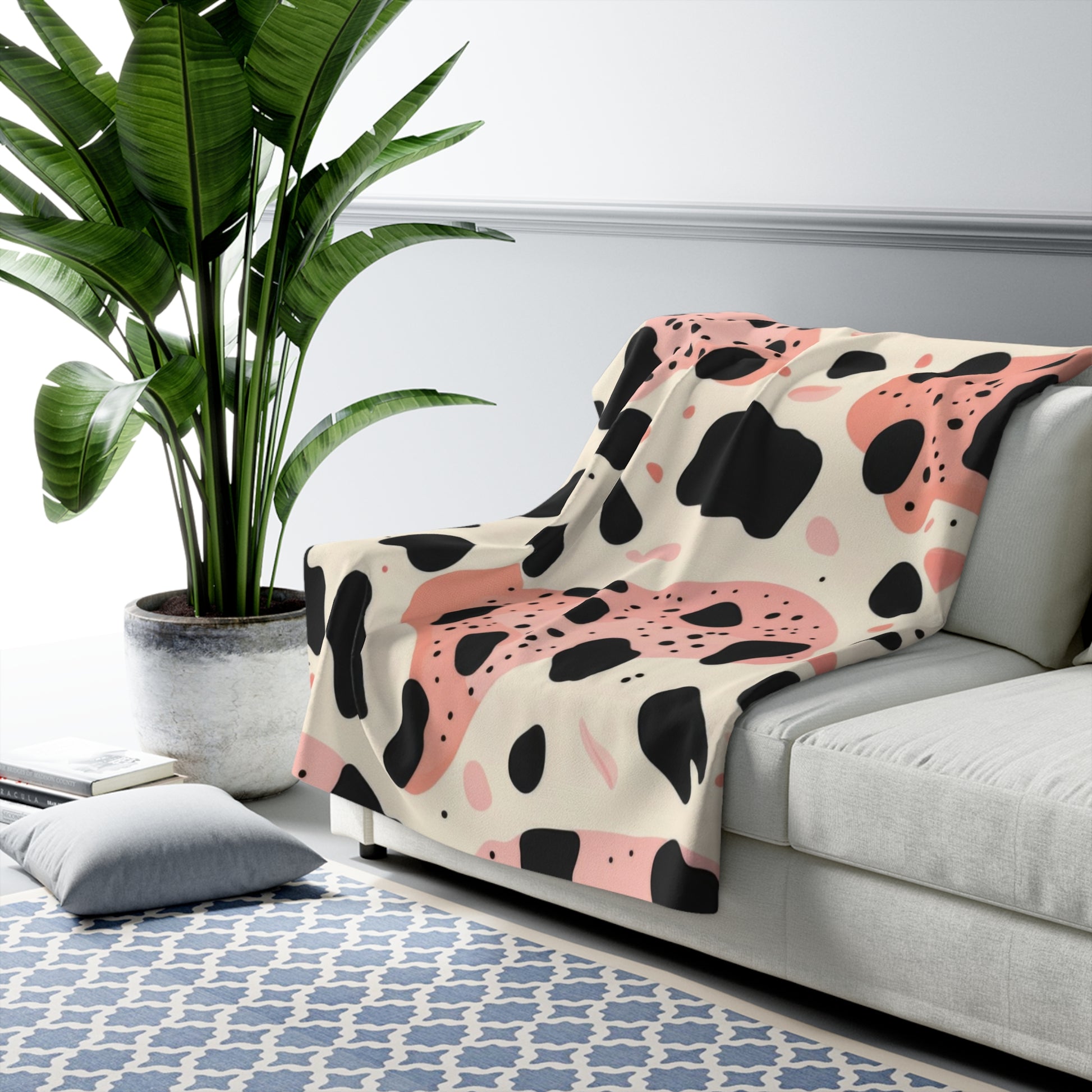 Organic Cow Print Cream and Pink Sherpa Fleece Blanket, Artsulli - Art is Long, Life is Short, Home Decor, , , , , , , 