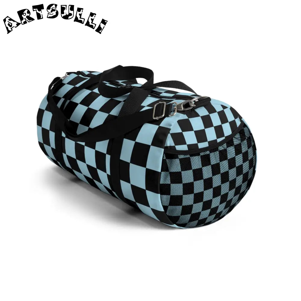 JAKKOUTTHEBXX Checkerboard Black and Blue Duffel Bag JAKKOUTTHEBXX