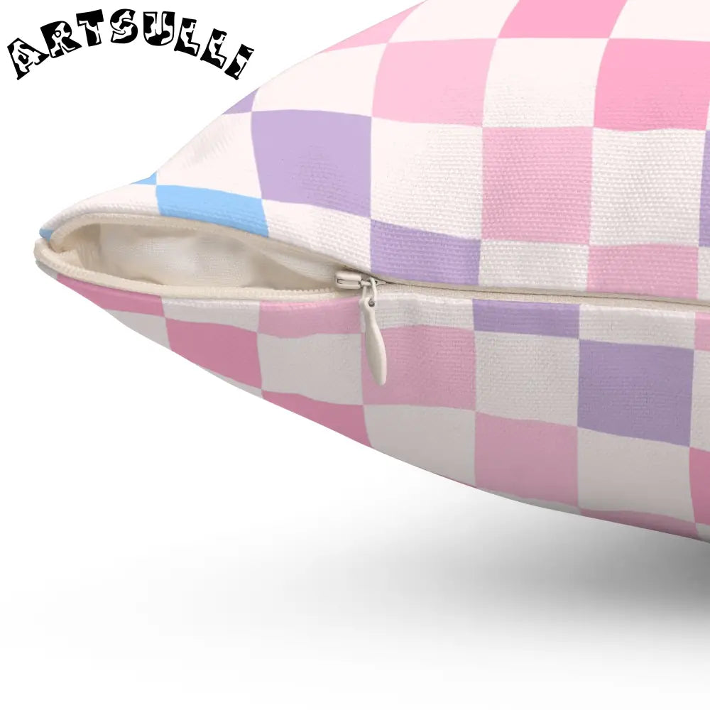 JAKKOUTTHEBXX Checkerboard Pink and Blue Spun Polyester Square