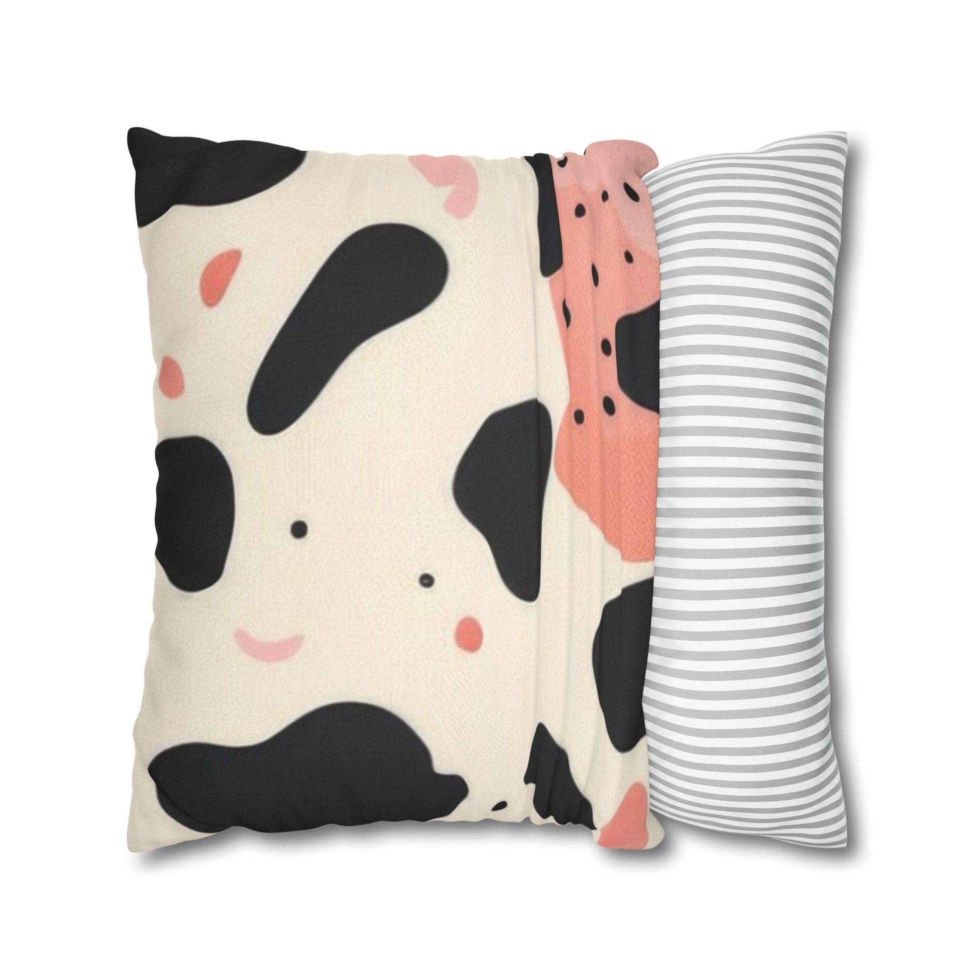 Organic Cow Print Cream and Pink Spun Polyester Square Pillowcase, Artsulli - Art is Long, Life is Short, Home Decor, , , , , , , 