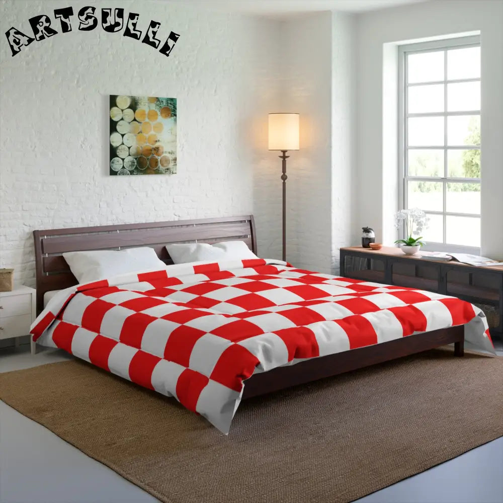 JAKKOUTTHEBXX Checkerboard Red and White Comforter JAKKOUTTHEBXX