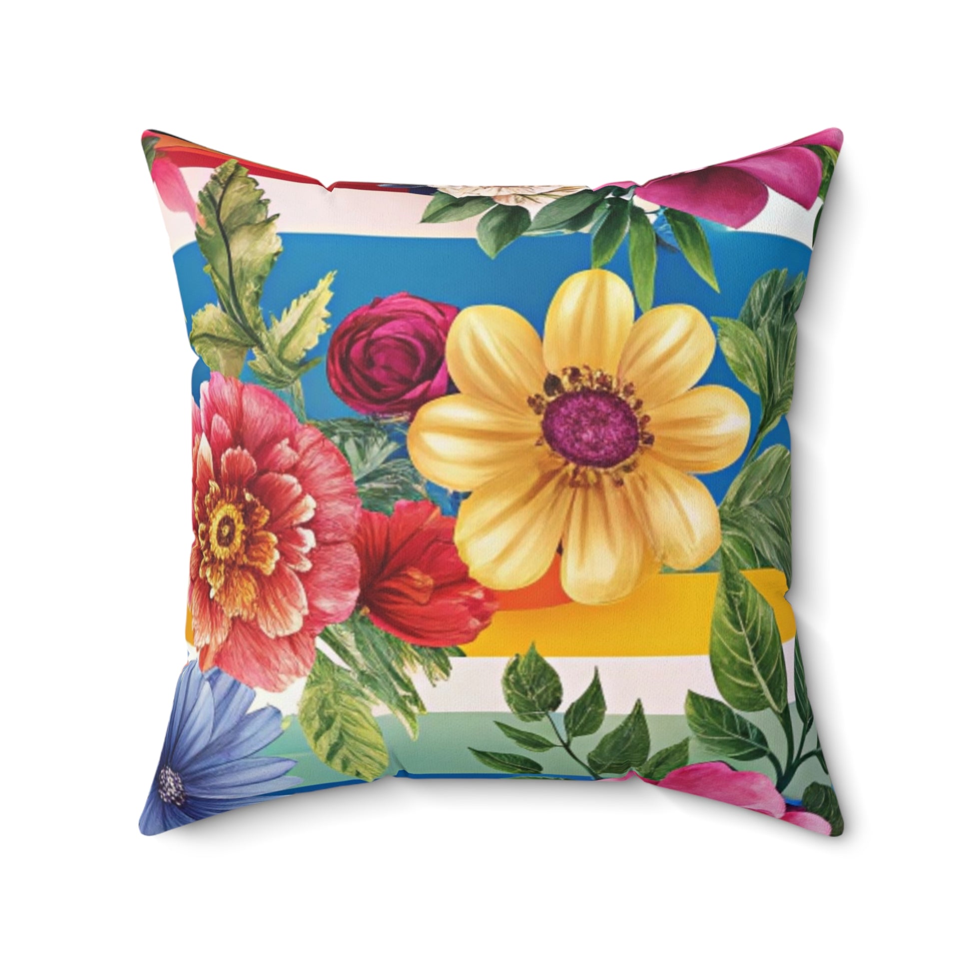 Floral Stripe 4K Spun Polyester Square Pillow, Artsulli - Art is Long, Life is Short, Home Decor, Size, 20" × 20", , , , , 53575008677604061125