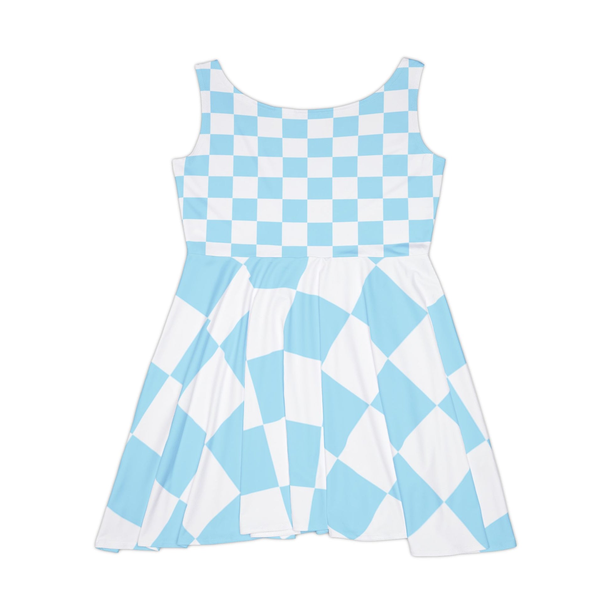 Checkerboard Sky Blue Women's Skater Dress (AOP), Artsulli - Art is Long, Life is Short, All Over Prints, , , , , , , 