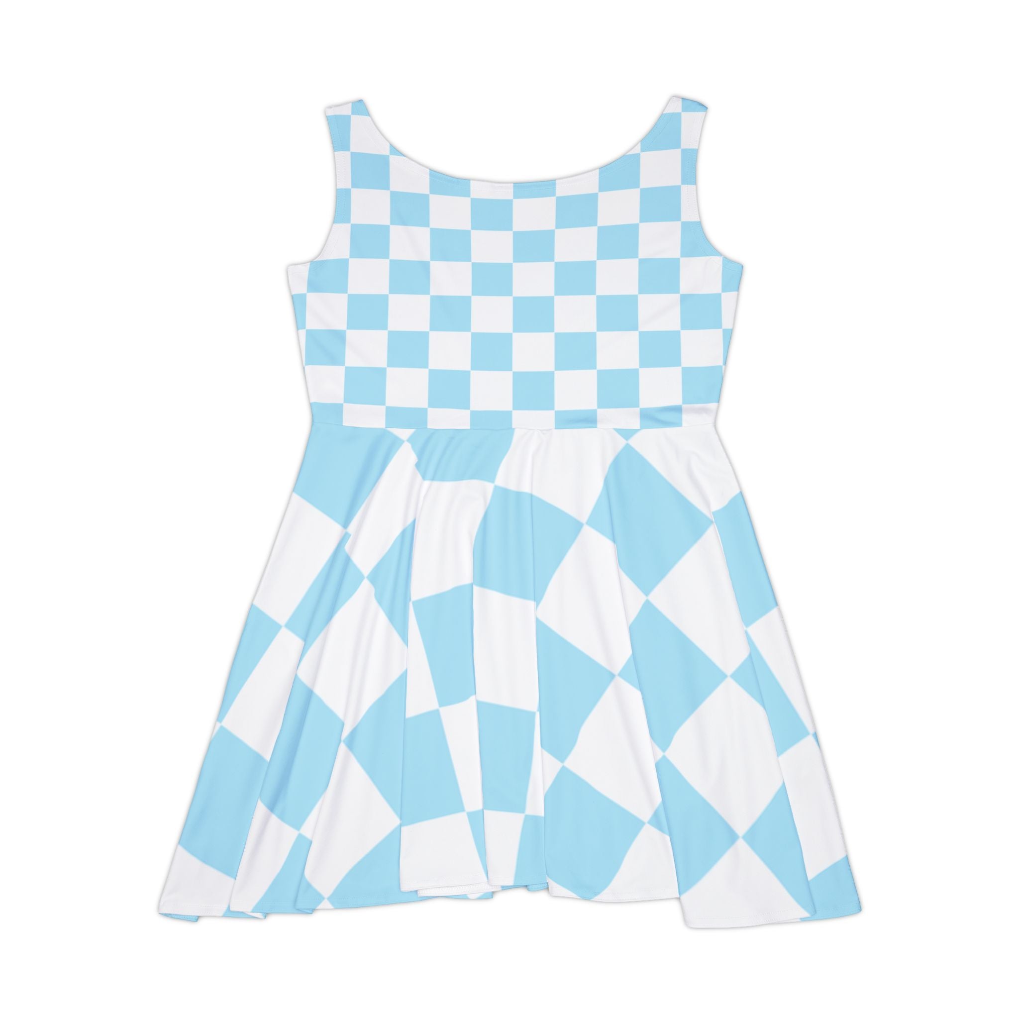 Checkerboard Sky Blue Women's Skater Dress (AOP), Artsulli - Art is Long, Life is Short, All Over Prints, , , , , , , 