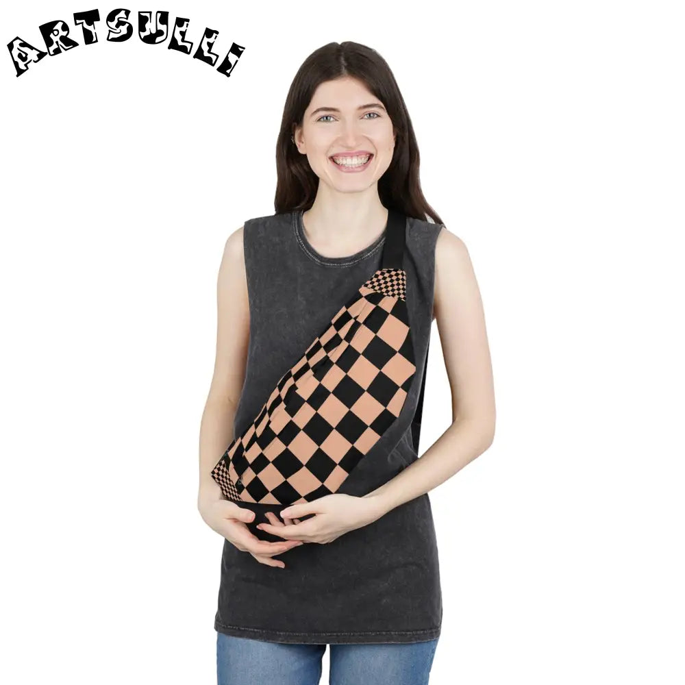 JAKKOUTTHEBXX Checkerboard Soft Orange and Black Large Fanny Pack