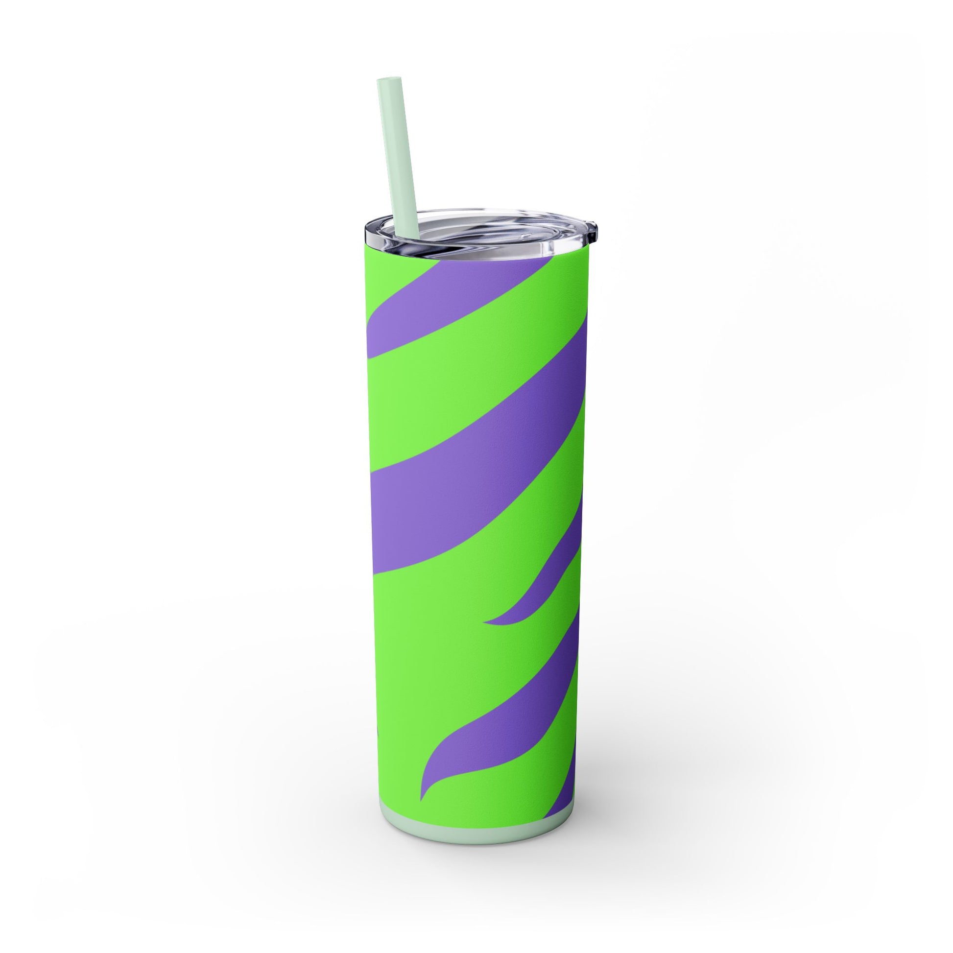 Tyrannosaurus Print Green and Purple Skinny Tumbler with Straw, 20oz, Artsulli - Art is Long, Life is Short, Mug, , , , , , , 