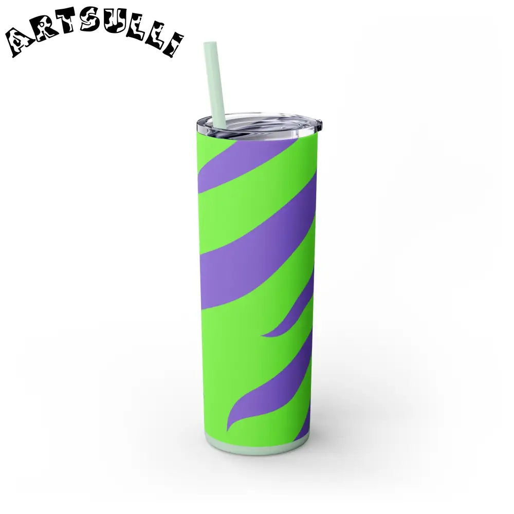 JAKKOUTTHEBXX Tyrannosaurus Print Green and Purple Skinny Tumbler